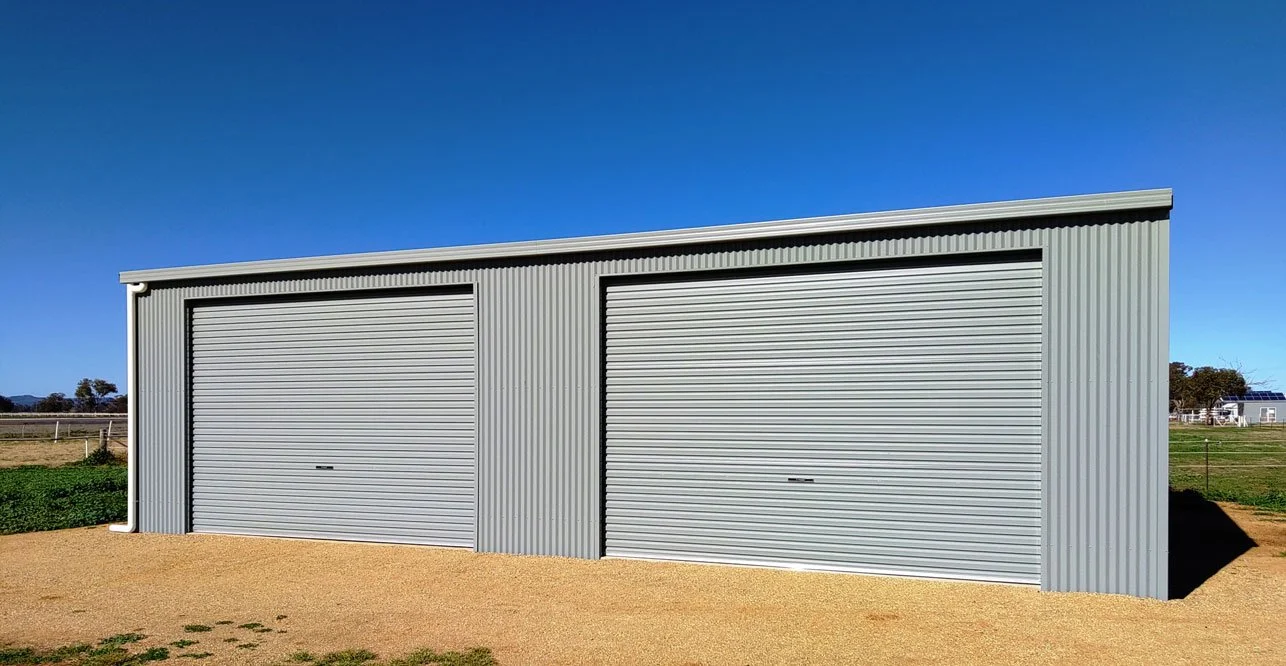 large shed with double roller doors