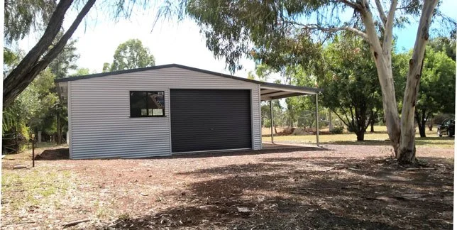 single door shed with side awning