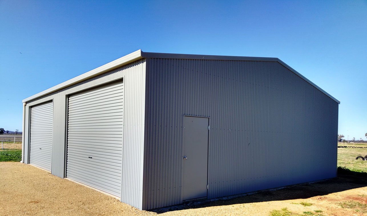 large shed with double roller doors