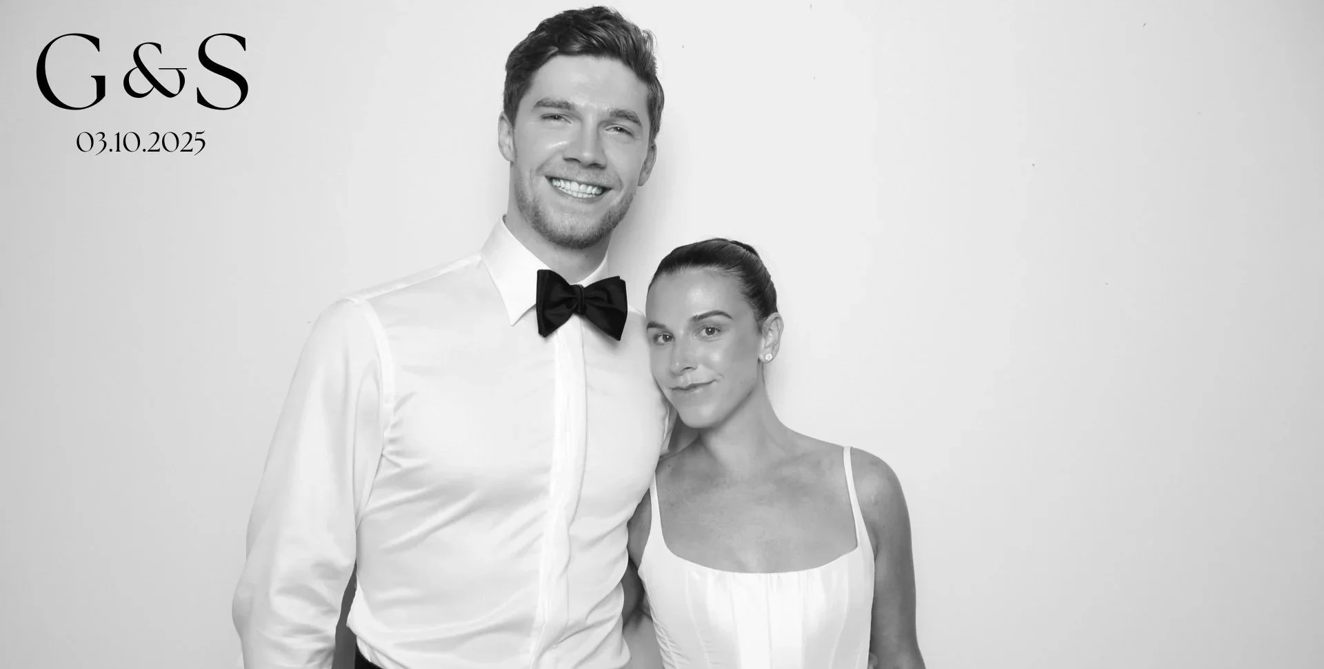 Photo from a black and white wedding photo booth