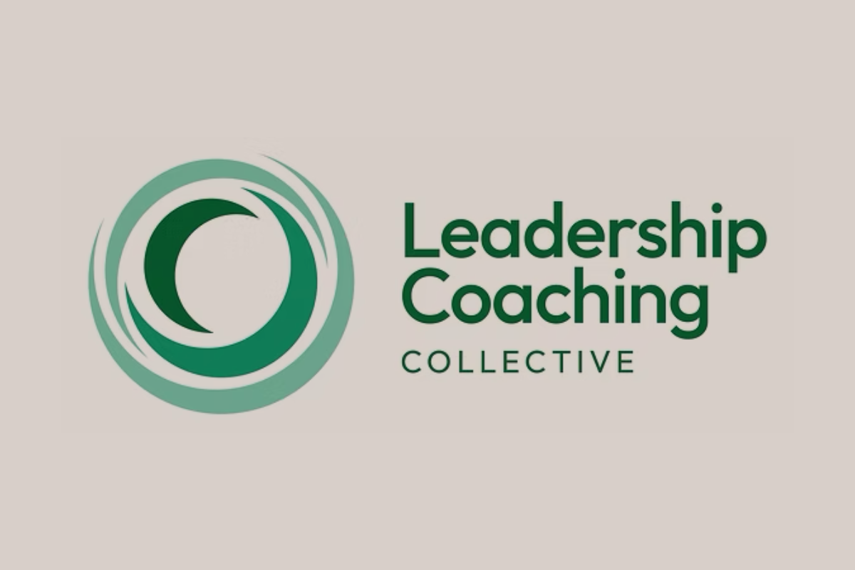 Logo of Leadership Coaching Collective with a green stylized circular design and green text on a beige background.