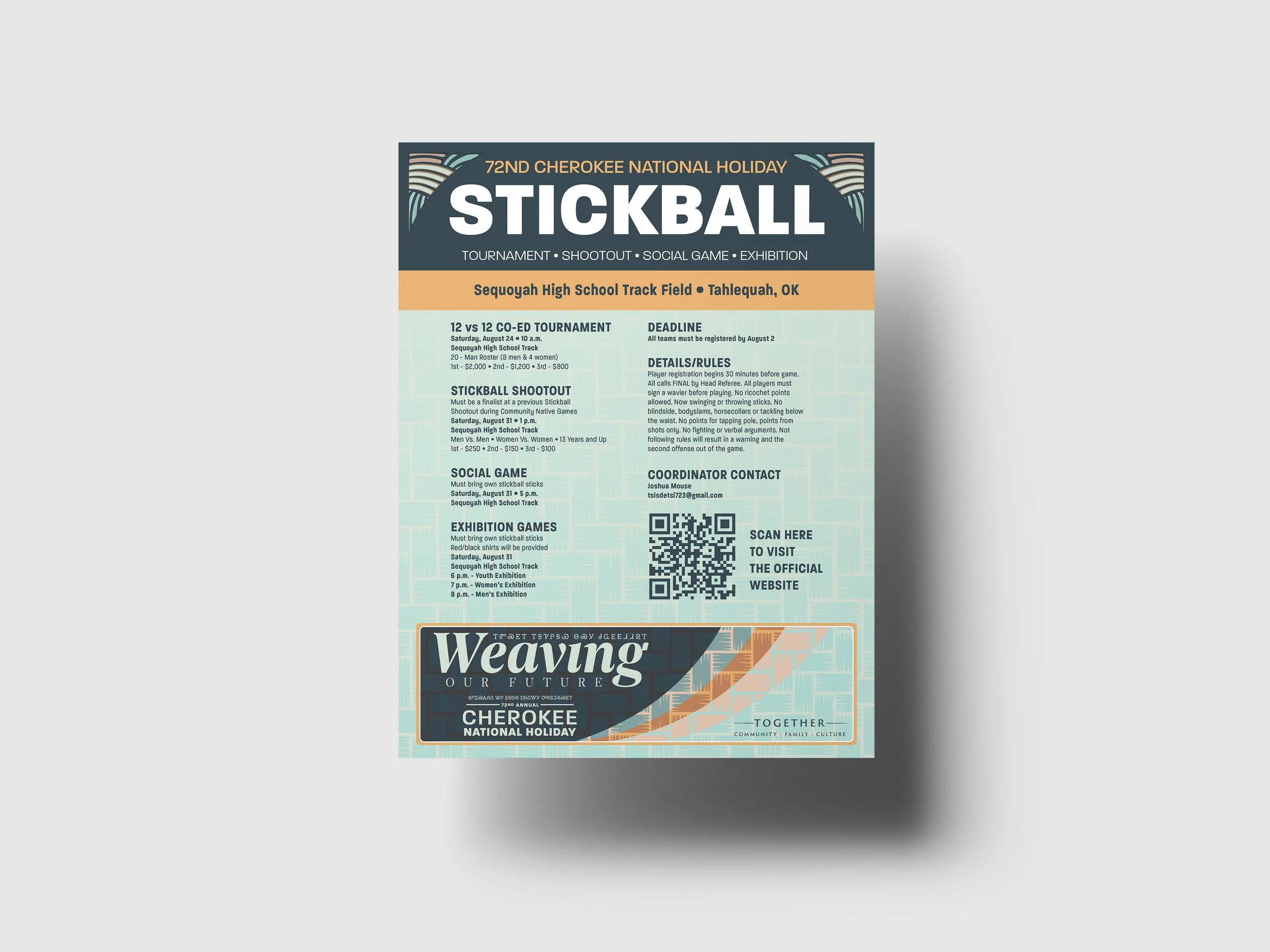 Flyer informing people on the 72nd Cherokee National Holiday Stickball Tournament. 