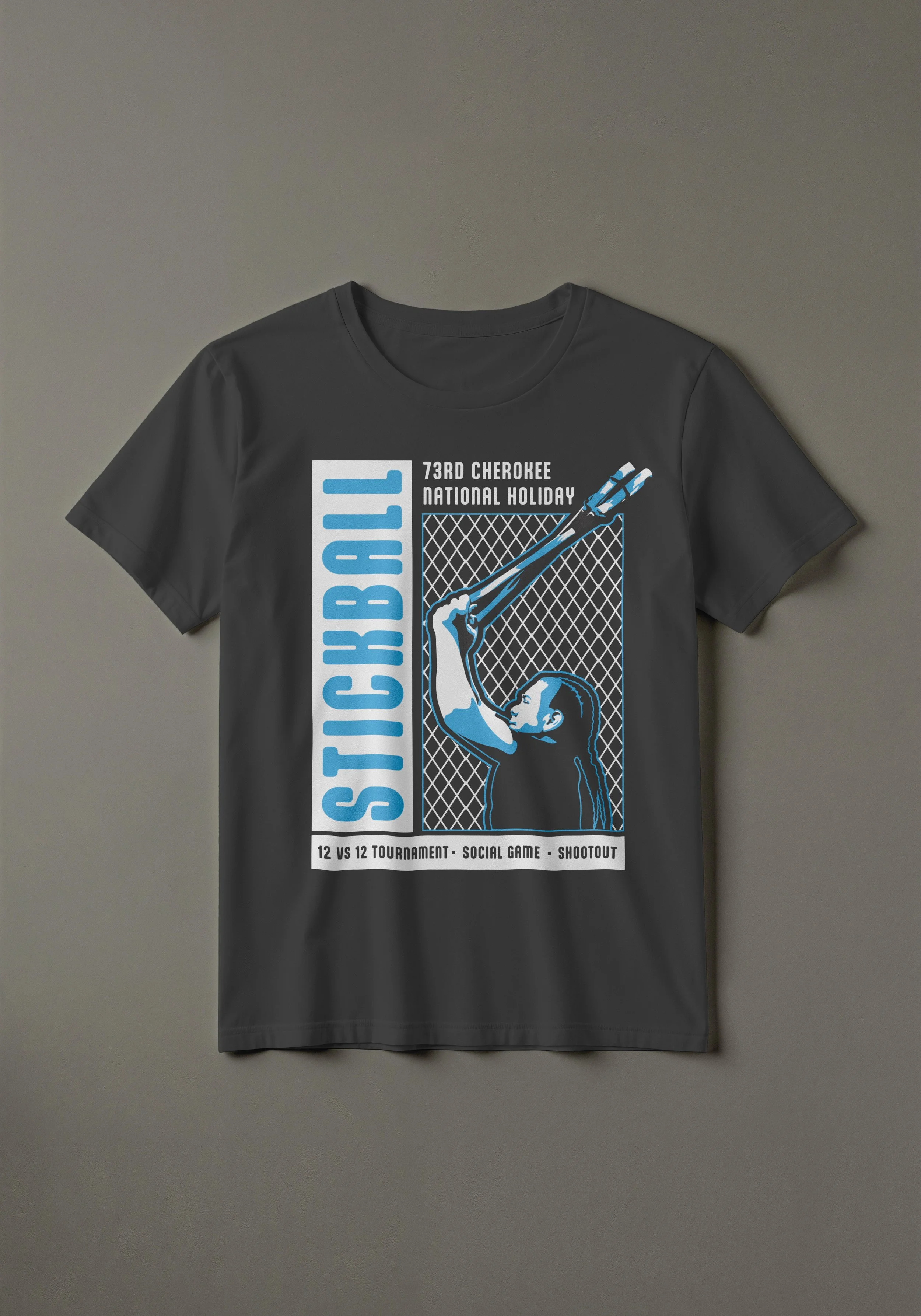 Three color t-shirt design for the 73rd Cherokee National Holiday Stickball Tournament