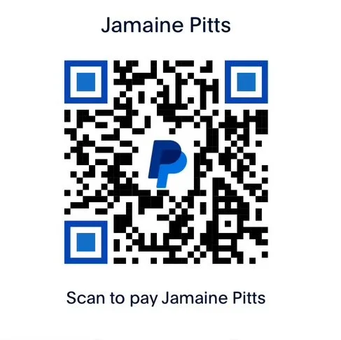QR code for paying Jamain Pitts via PayPal, with the text 'Jamaine Pitts' above and 'Scan to pay Jamain Pitts' below.