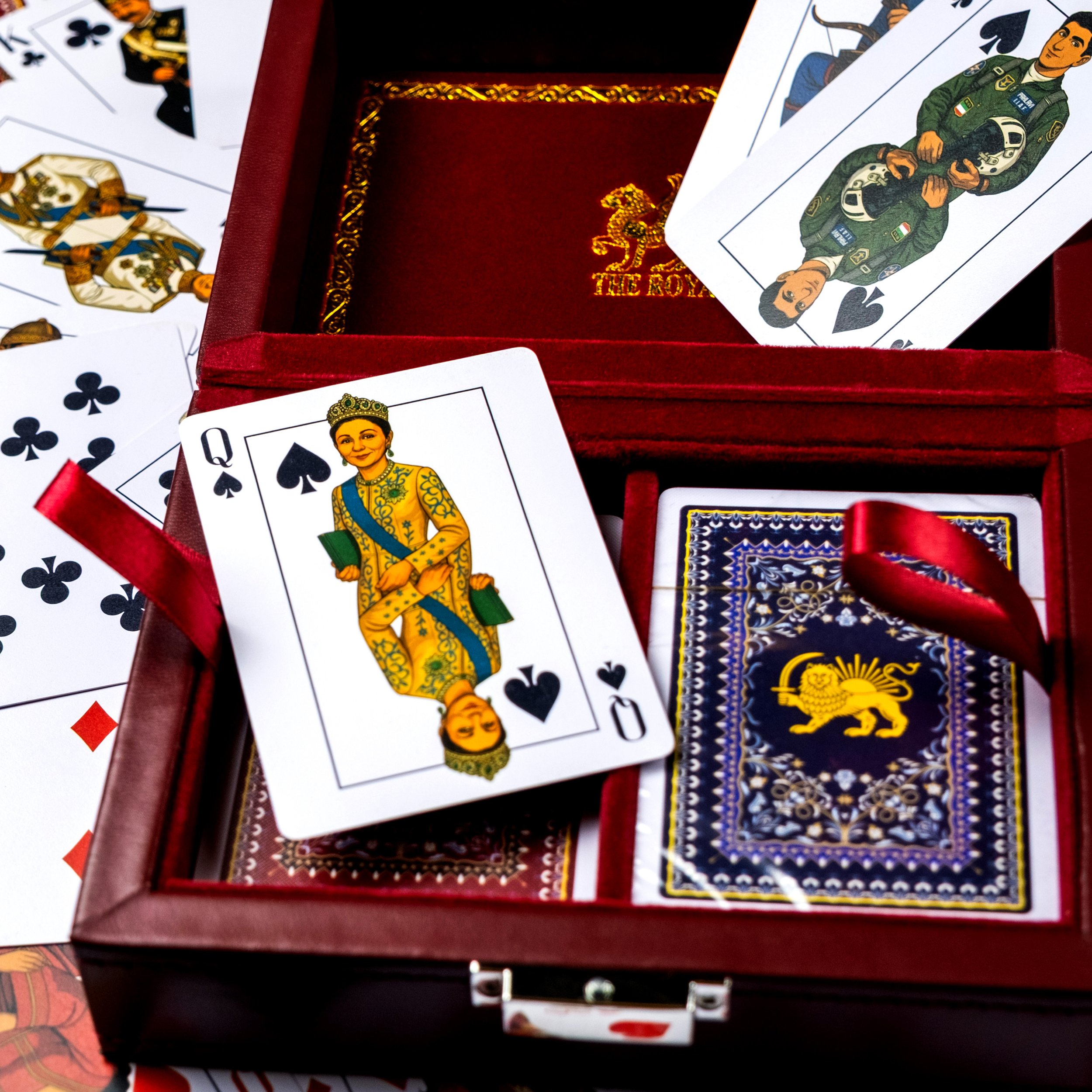The Royals Persian playing cards by Persepolis Studios features Queen Farah Pahlavi, Crown Prince Reza Pahlavi and other historically important members of various Persian royal families
