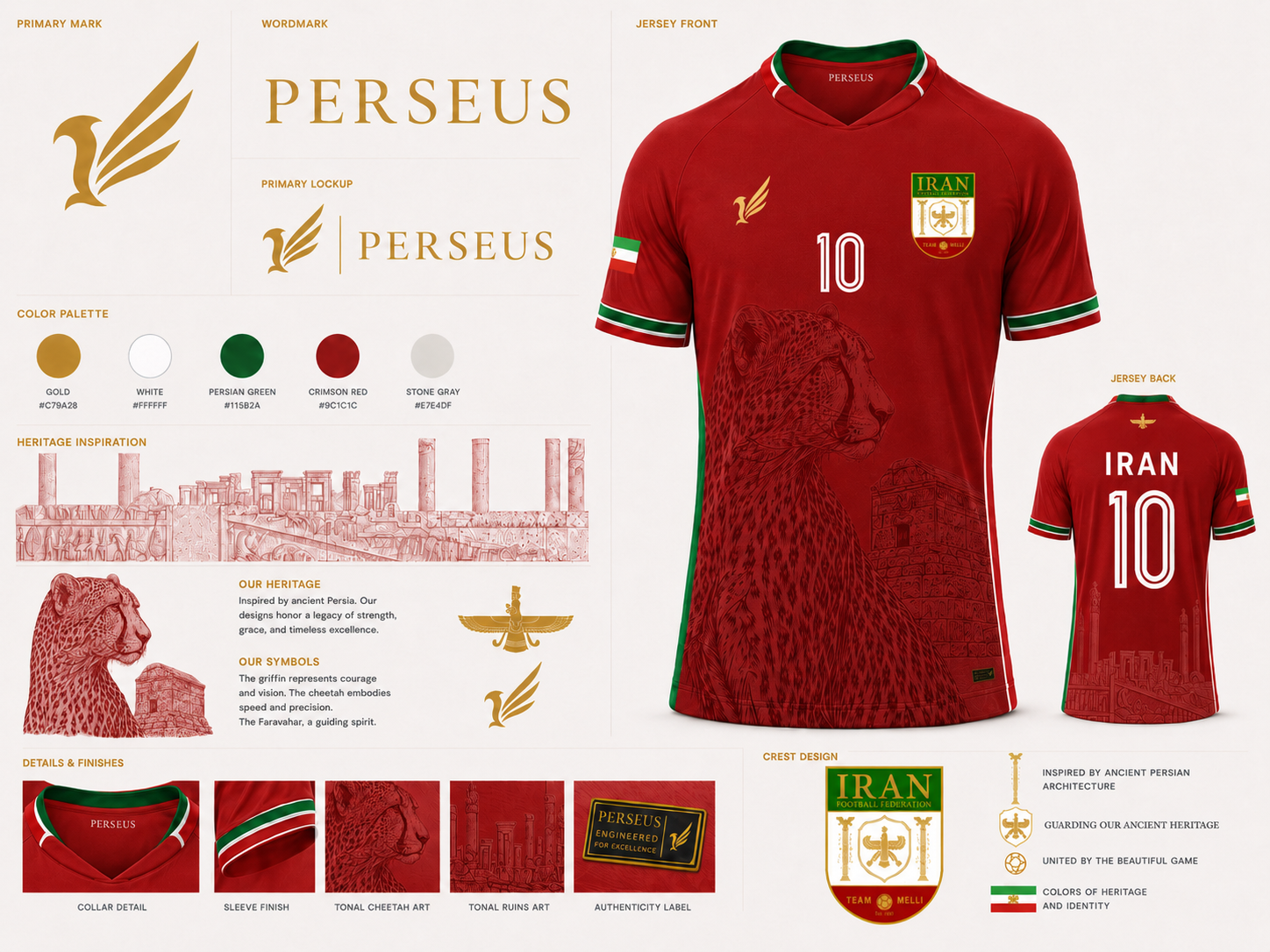 Complete Product design package for the Iran Team Melli Away Jersey, made Persepolis Studio's Perseus sports clothing line. (Includes some AI renditions)