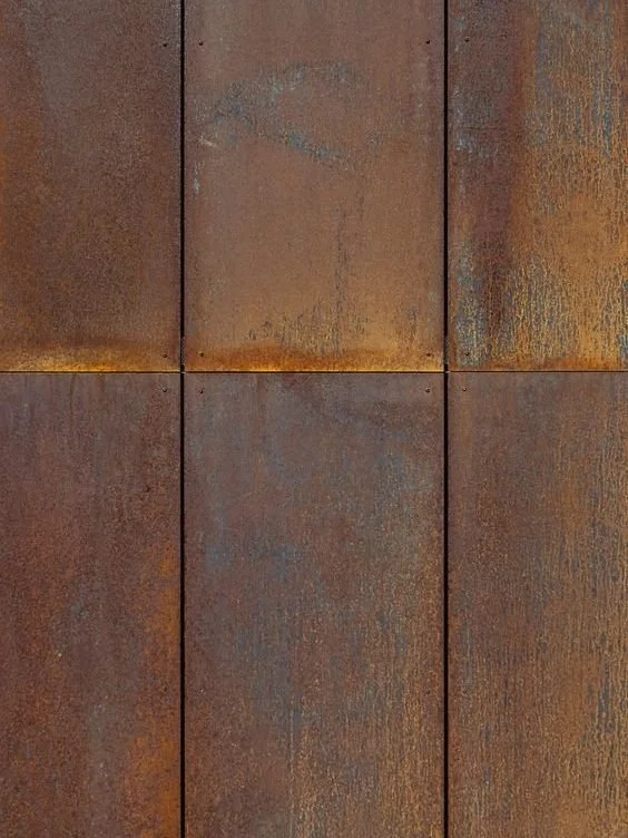 Coprten steel, fireplace material
