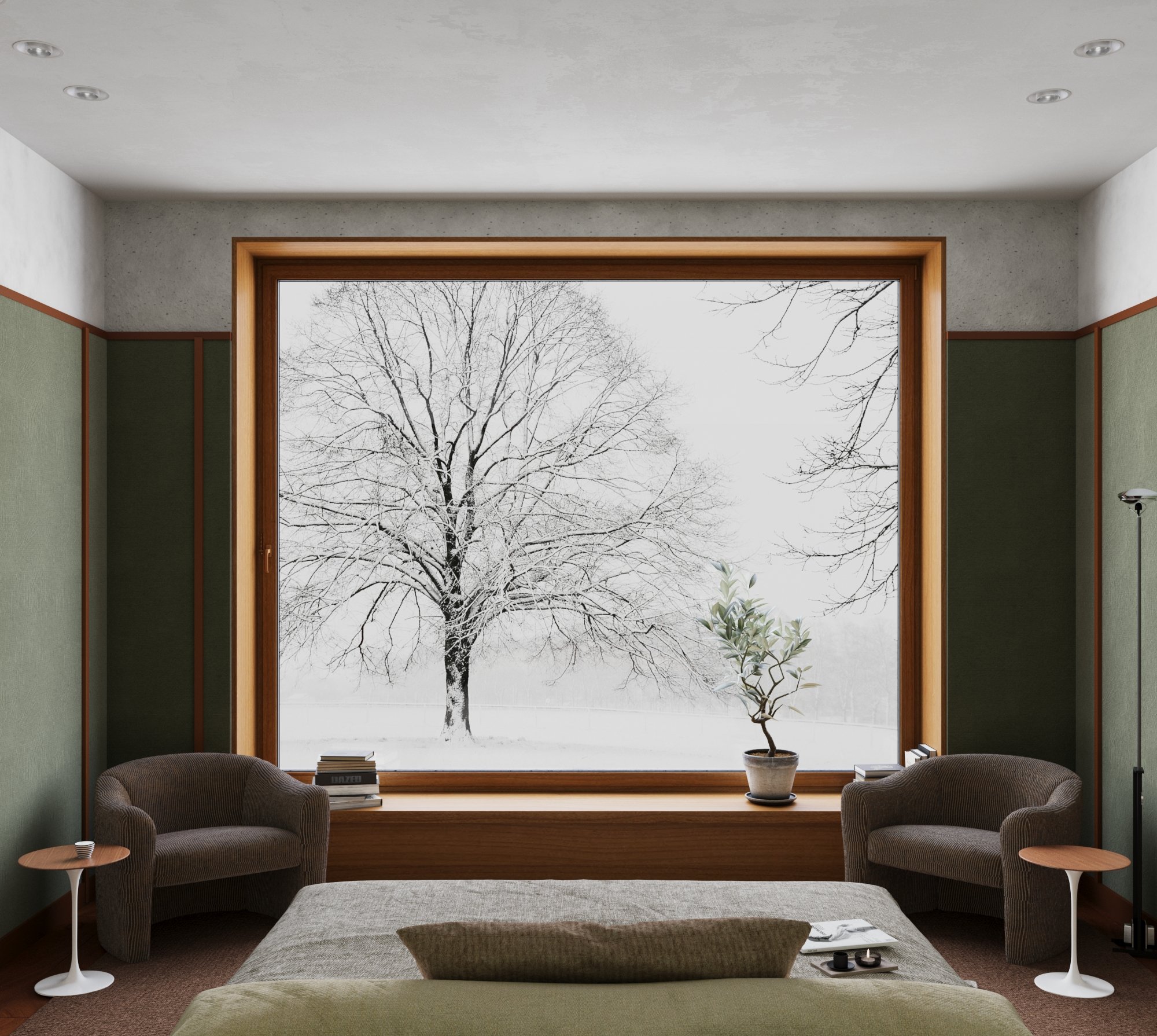 lounge chairs by Jules Heumann  for Metro,  Toio Led floor lamp  by Achille and Pier Giacomo Castiglioni , Flos