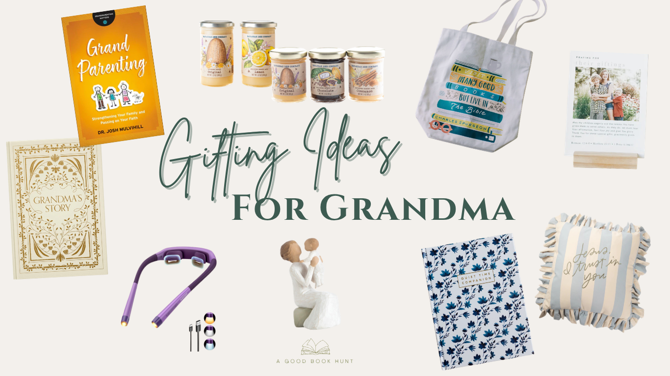 Graphic of gifting ideas for grandma including books and accessories