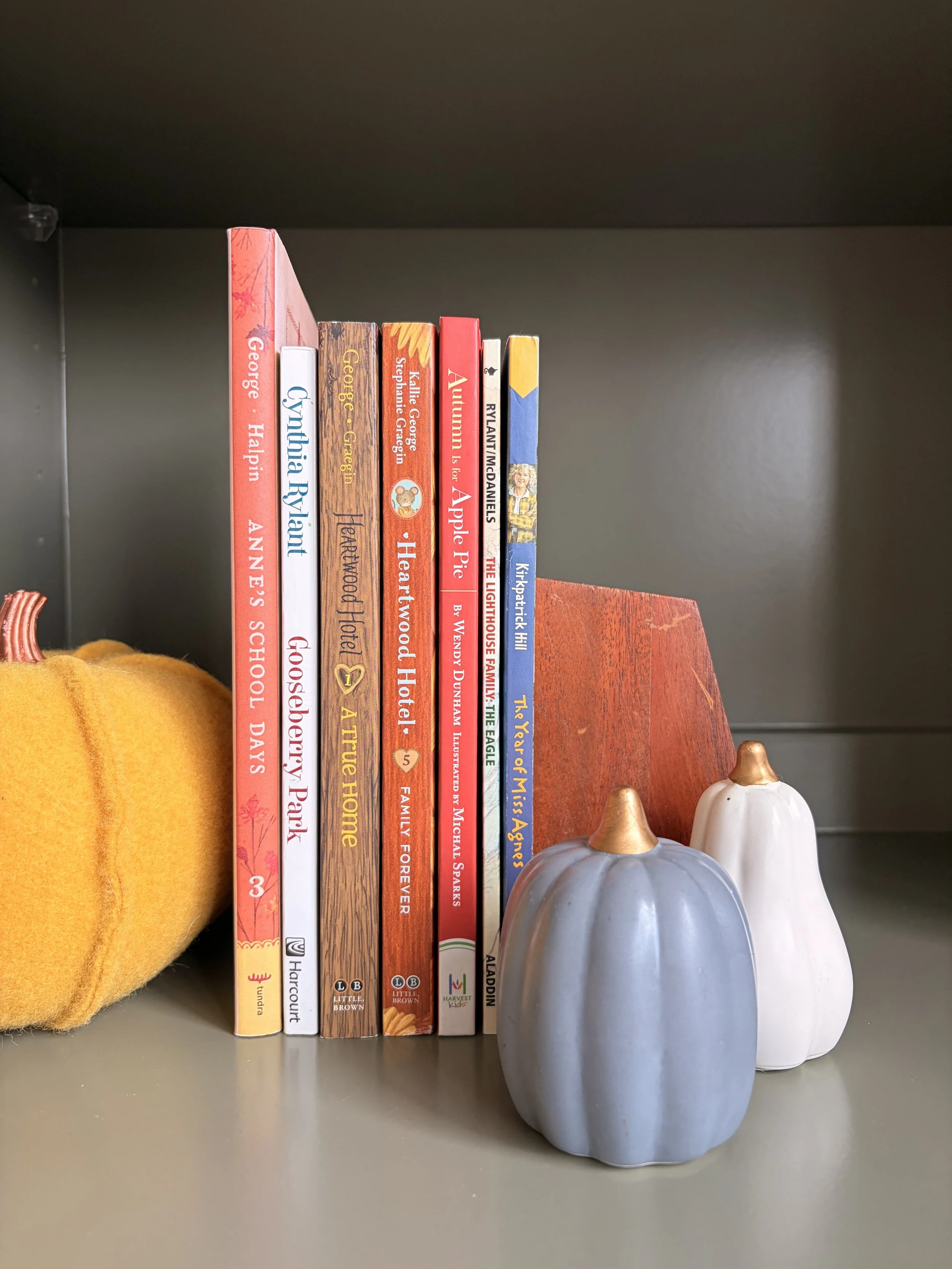 Stack of fall-themed chapter books and young reader books for children
