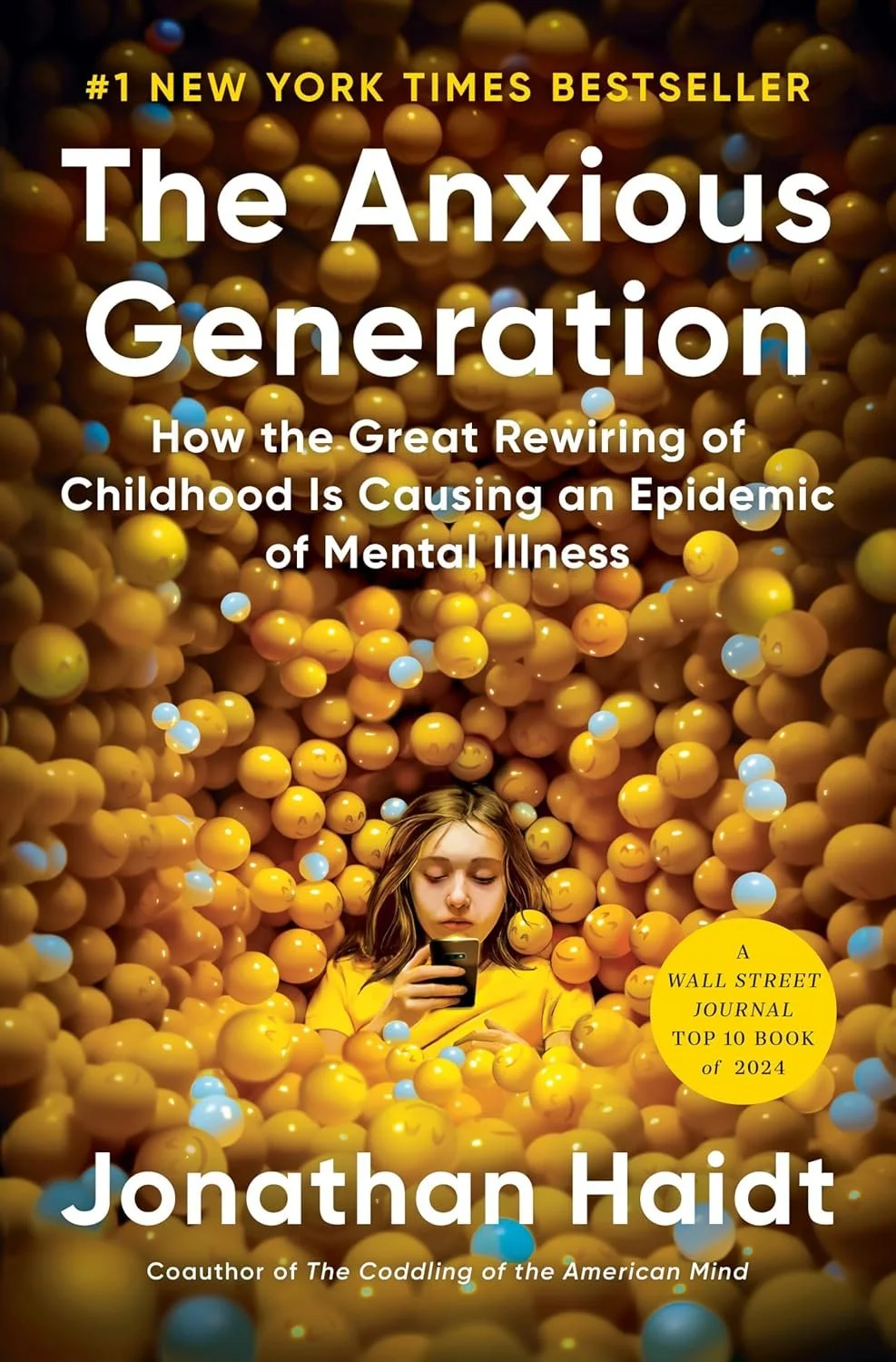 Cover of The Anxious Generation by Jonathan Haidt, a research-based parenting book on smartphones, social media, and teen mental health.