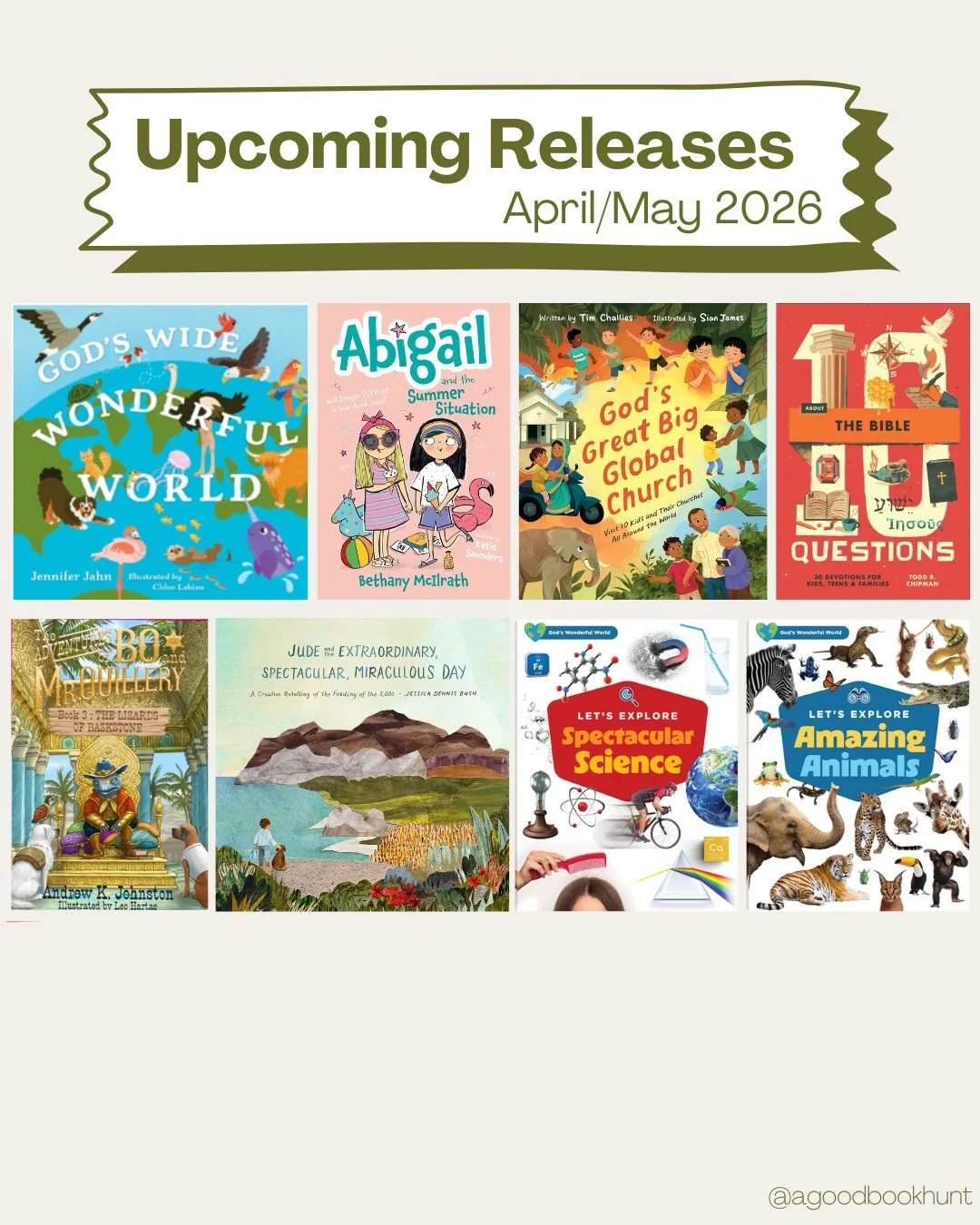 * Cover images of Christian children’s books releasing in April and May 2026