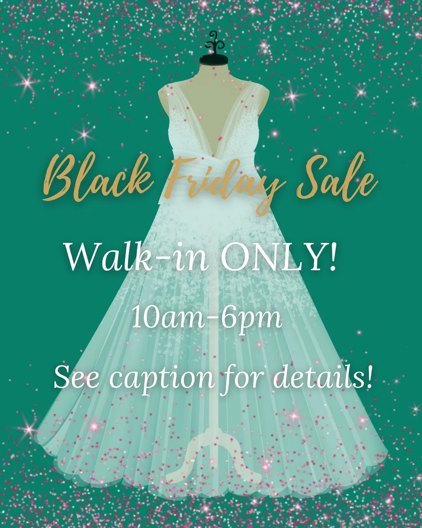 Black Friday just got bridal! 💍
🖤 20% off made-to-order gowns (placed at your appointment)
🖤 30% off off-the-rack gowns
🖤 50% off select gowns
🖤 20% off made-to-order veils

🕙 Walk-in only | 10AM&ndash;6PM
👗 Max 5 dresses | 2 guests per bride
