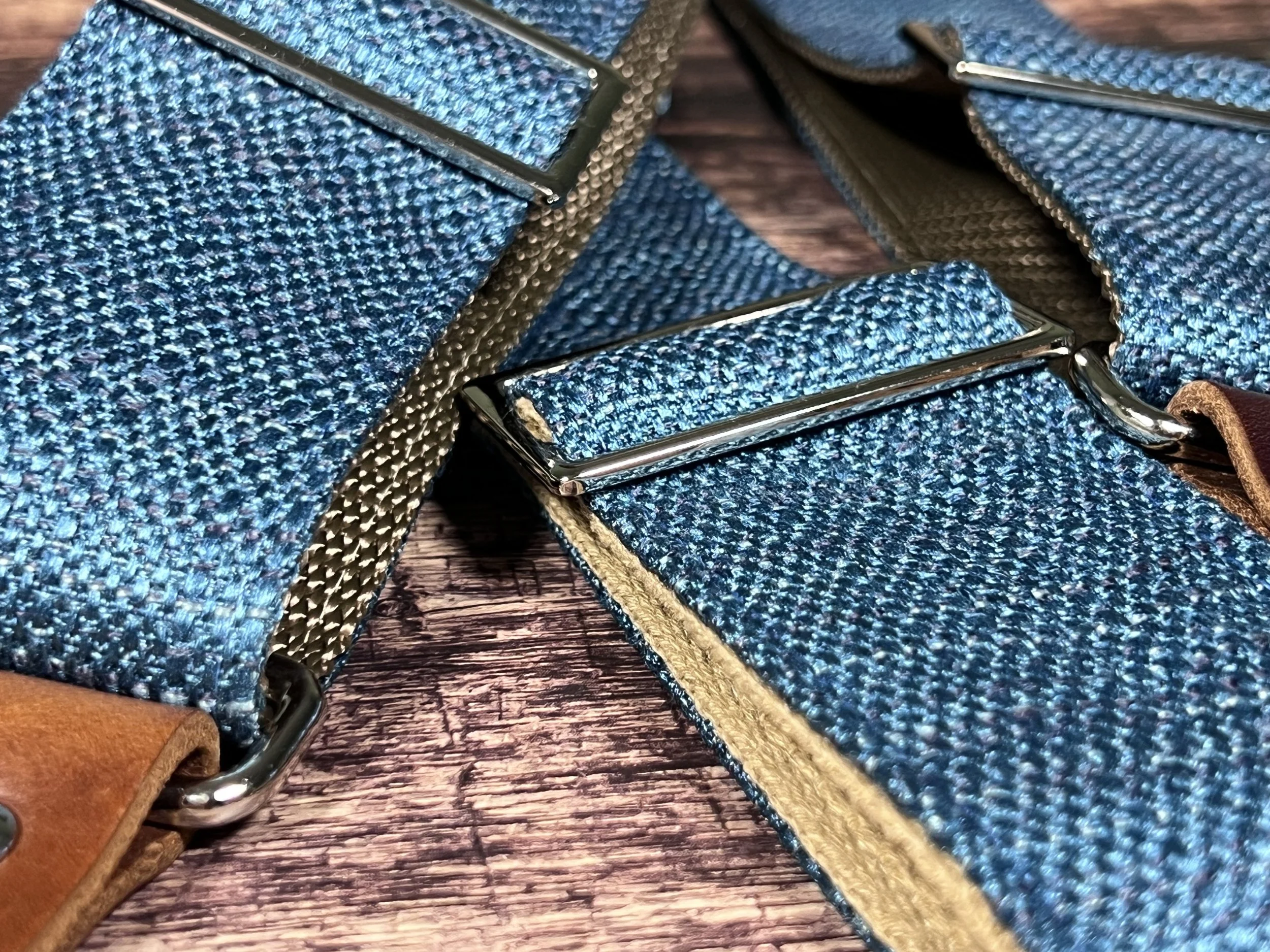 Peacock Blue woven guitar strap with blue-green texture and leather ends by Josey Straps