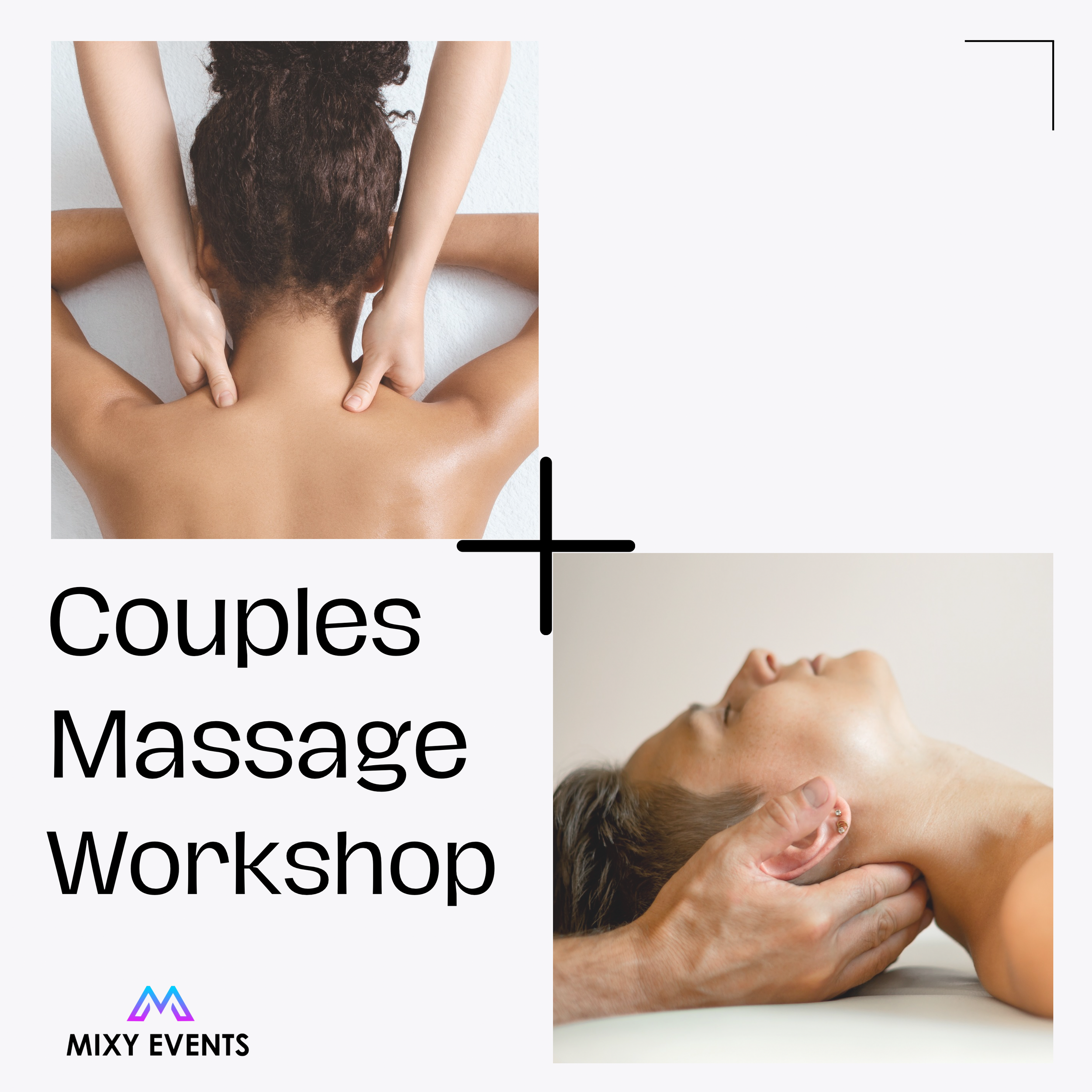 Close-up of a person with curly brown hair receiving a massage from another person. The person receiving the massage is lying face-down on a table with their hands resting beside their head. The massage is being performed in a bright, minimalistic setting.