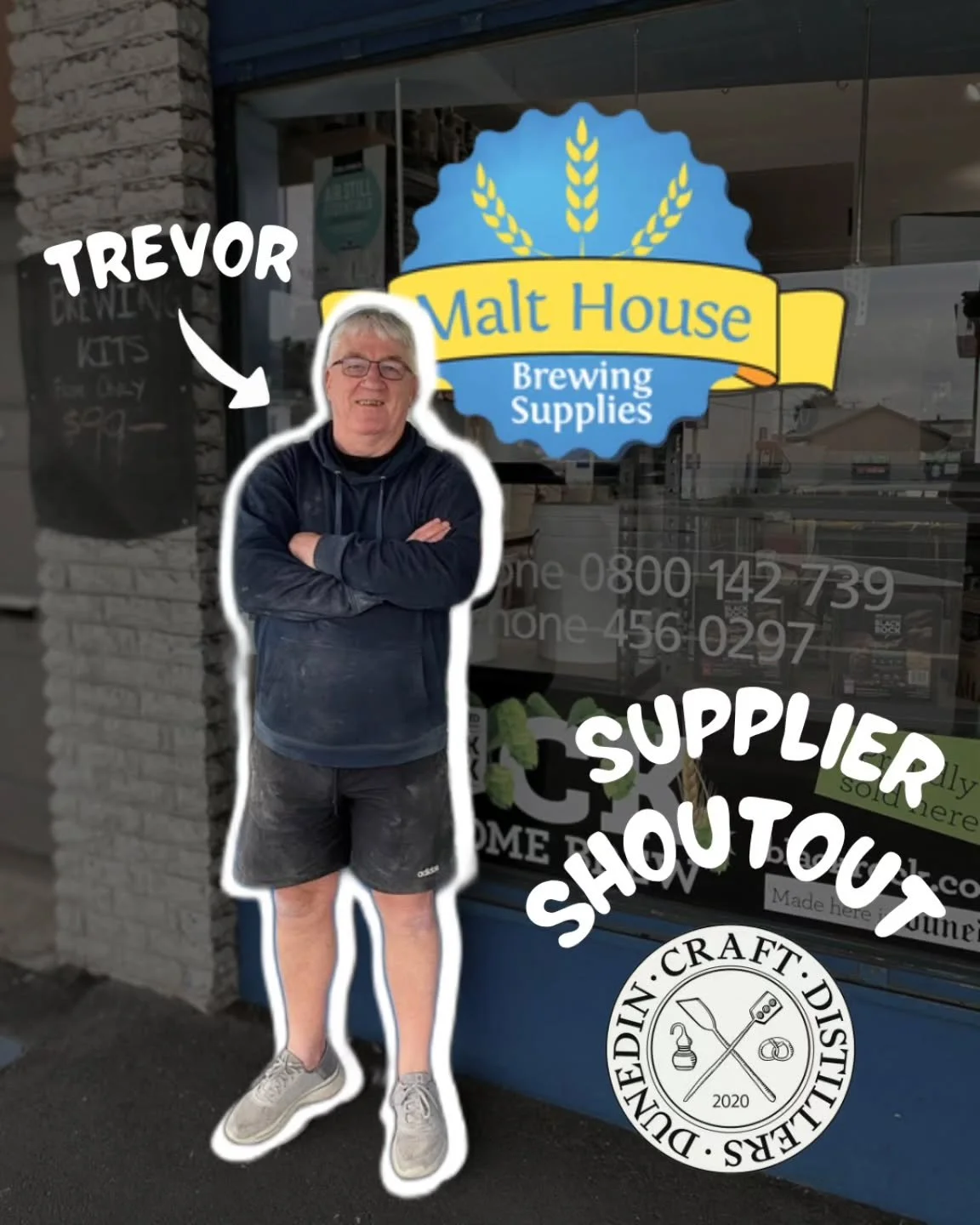 SUPPLIER SHOUTOUT

Dunedin Malthouse 🌾

Trevor has supported with us with wisdom and supplies since our early experimental days in 2020 - he is the go-to source in Dunedin for all things brewing, fermenting and distilling.

He still supplies us with