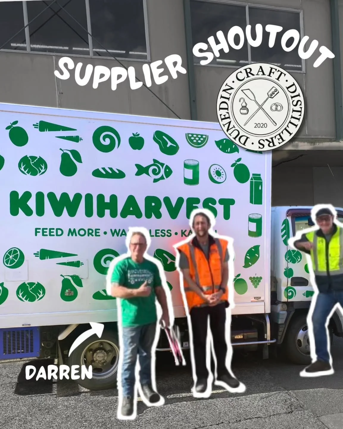 SUPPLIER SHOUTOUT 

KiwiHarvest 🚚

We have collaborated with our local food rescue organisation, KiwiHarvest from the very beginning. They're an amazing organisation founded by Deborah Manning right here in Dunedin. Thanks to them, over 17,024,085Kg