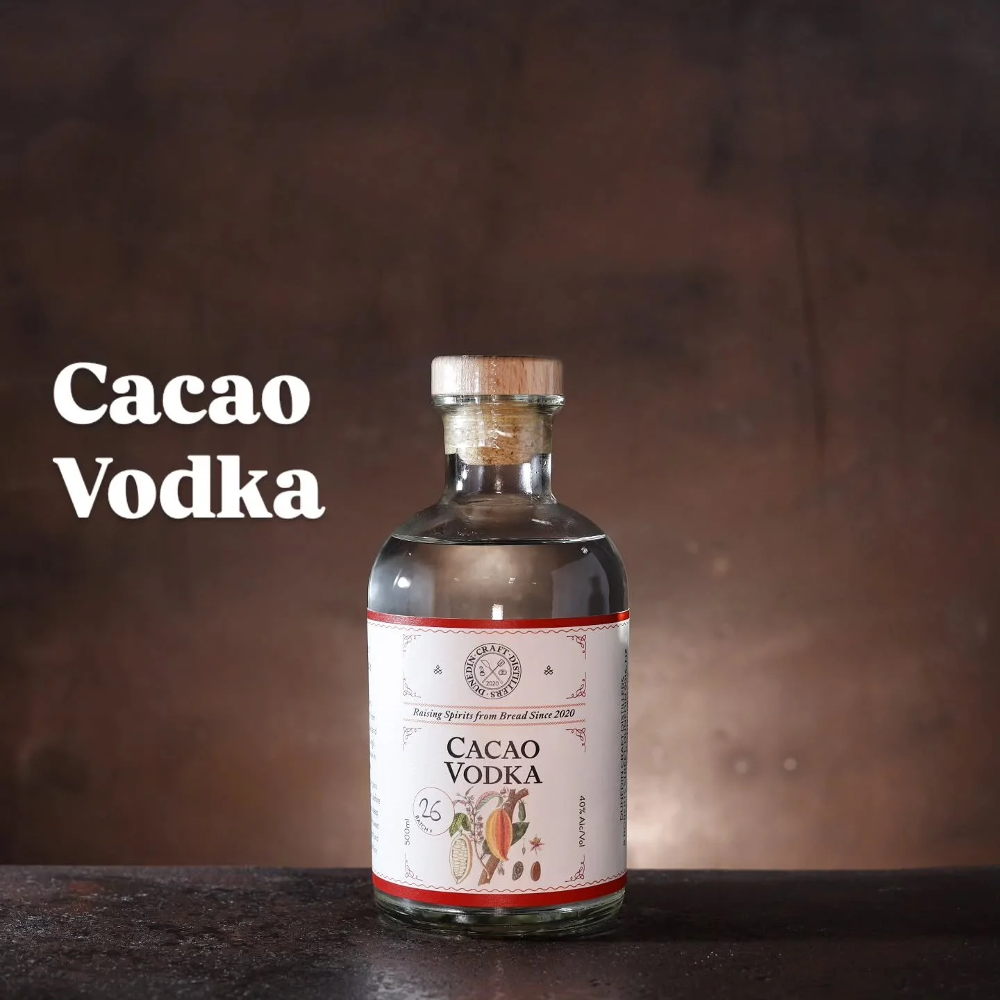 Cacao Vodka is our twist on the classic spirit. This vodka is not sweet &ndash; just pure cacao with a smooth and crystal clear finish. 

Recycled cacao husks and nibs are macerated in our bread-based spirits before final distillation to produce a de