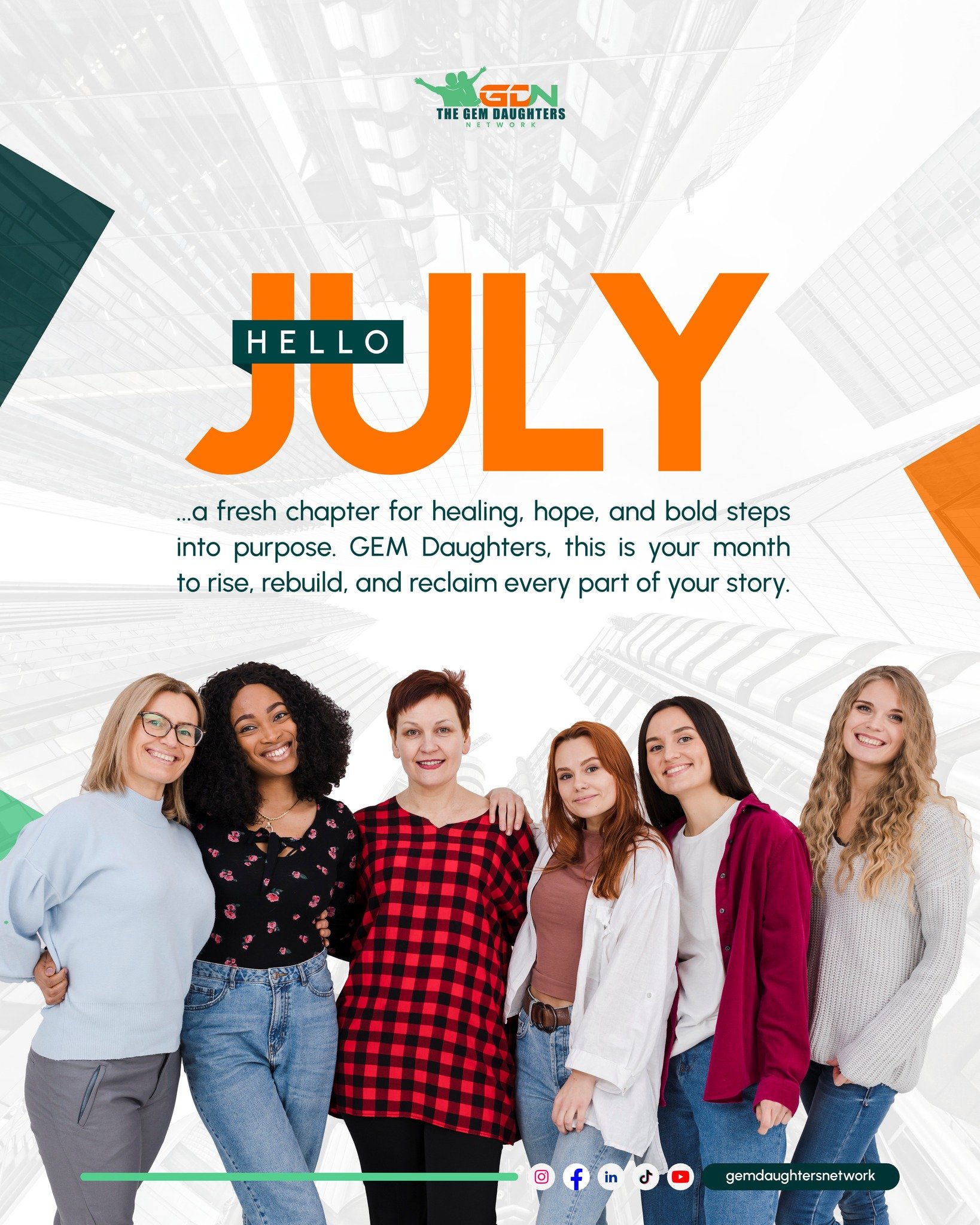 Happy New Month, precious GEMs...

Something exciting is coming your way this month... but in the interim, here's how to welcome JULY:
J - Joyfully 
U - Undertake a
L - Life of unleashing your
Y - Youthfulness 

Let us know how the GEM Squad can help