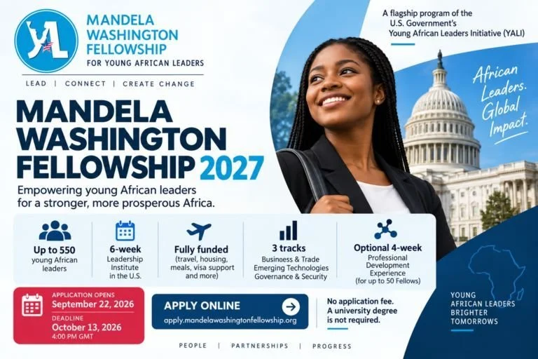 Mandela Washington Fellowship for Young African Leaders 2027 (Fully-funded to US)
