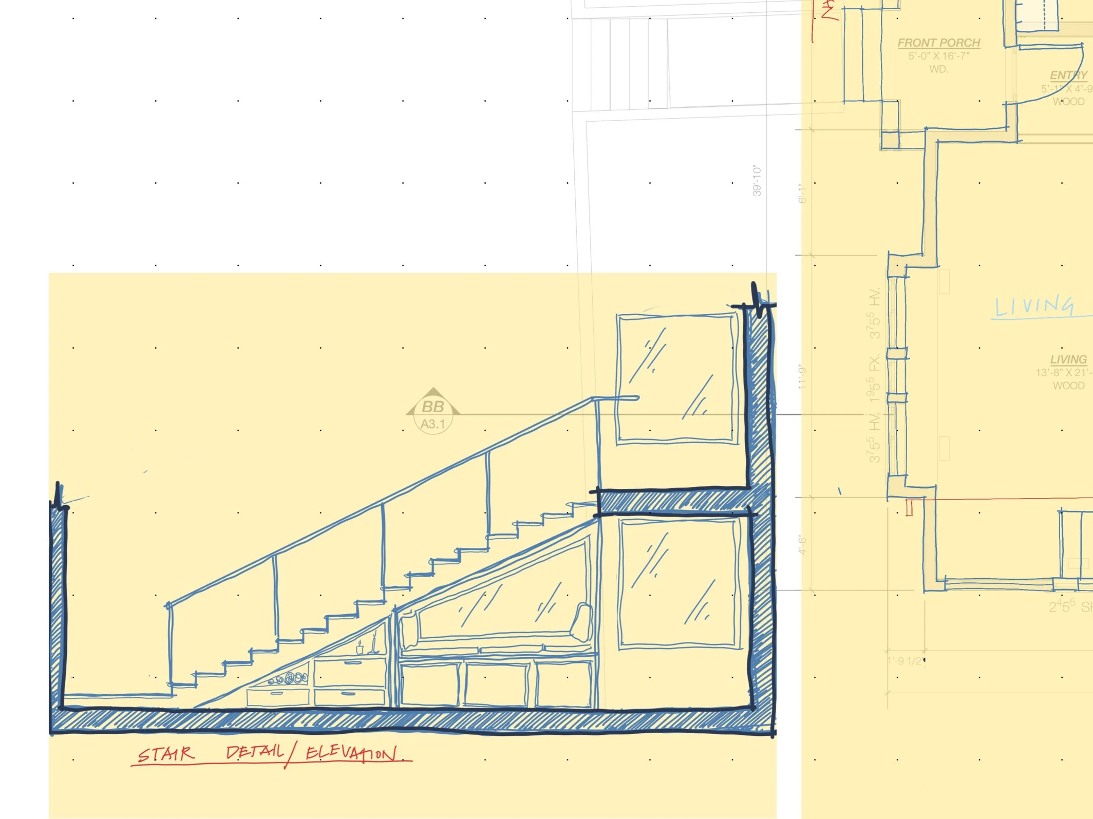 Preliminary SD section sketch... Thinking about nooks through the whole process.