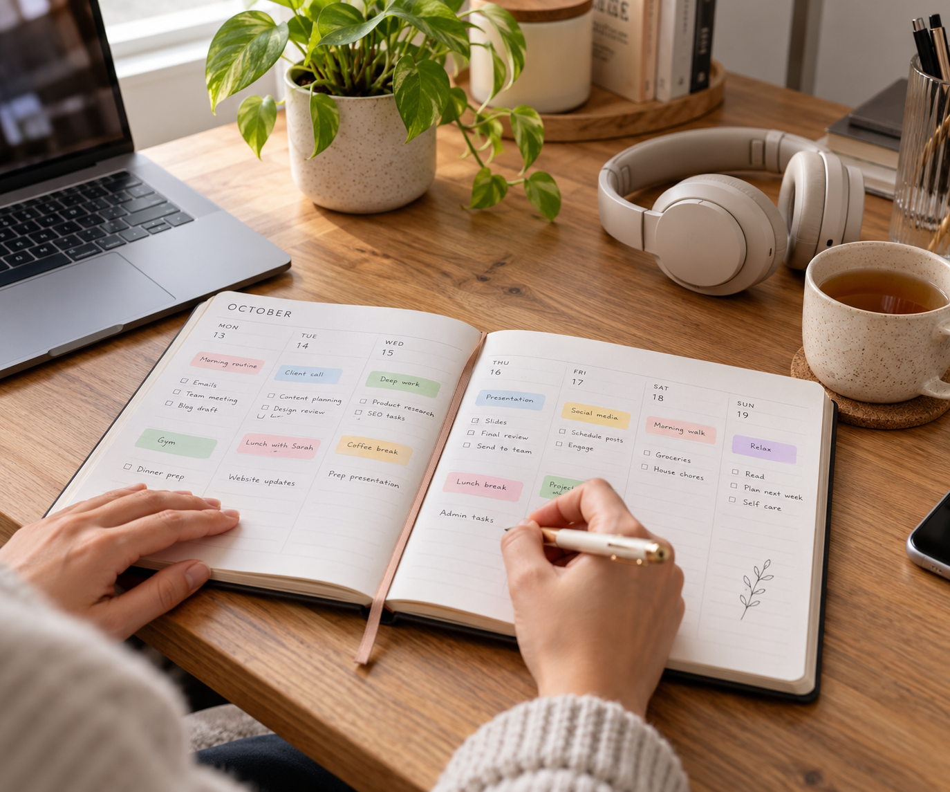 : Adult using a weekly planner as everyday support for autism and ADHD