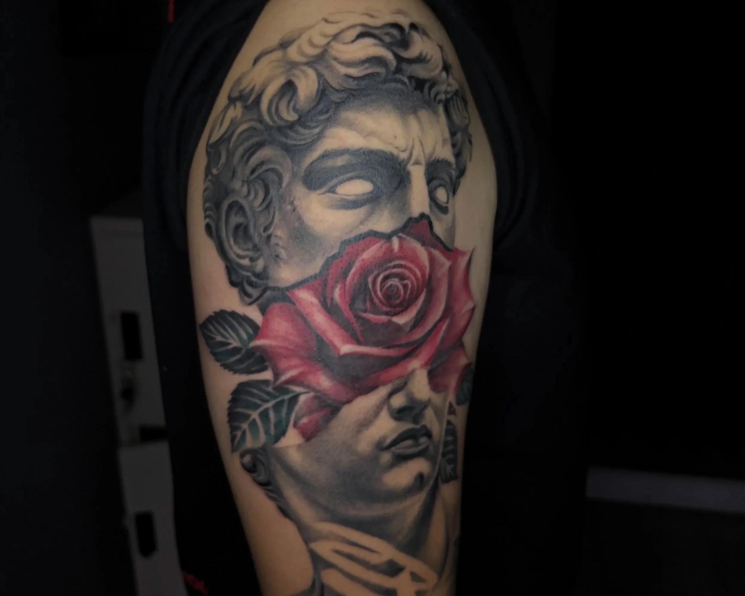 Realistic David with red rose inside