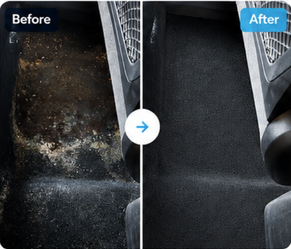 Car footwell carpet before and after professional mould remediation, deep cleaning and extraction
