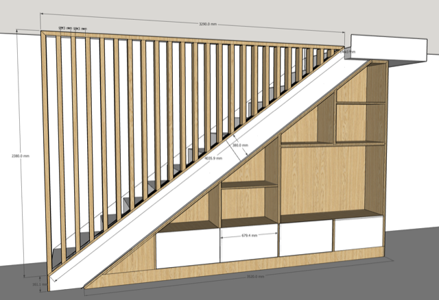 Cabinetry design concept for staircase storage in polyurethane finish
