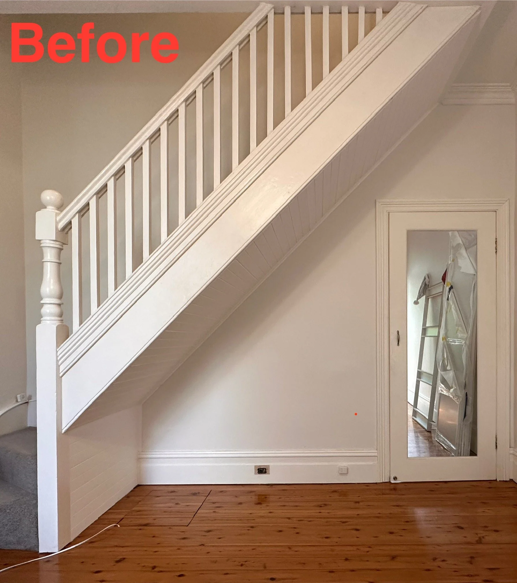 Staircase showing open and empty under stairs section