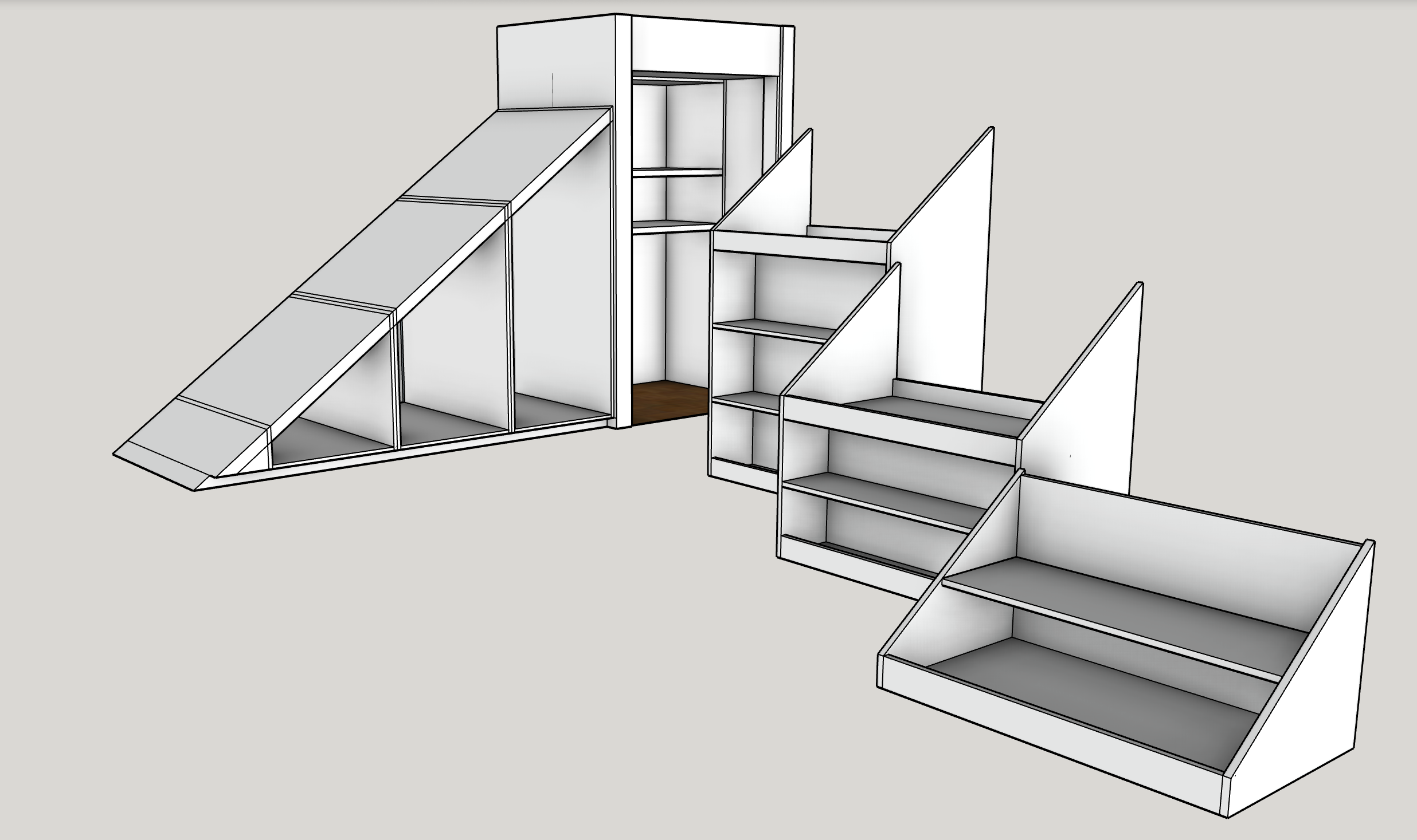 Cabinetry design concept for staircase storage in polyurethane finish