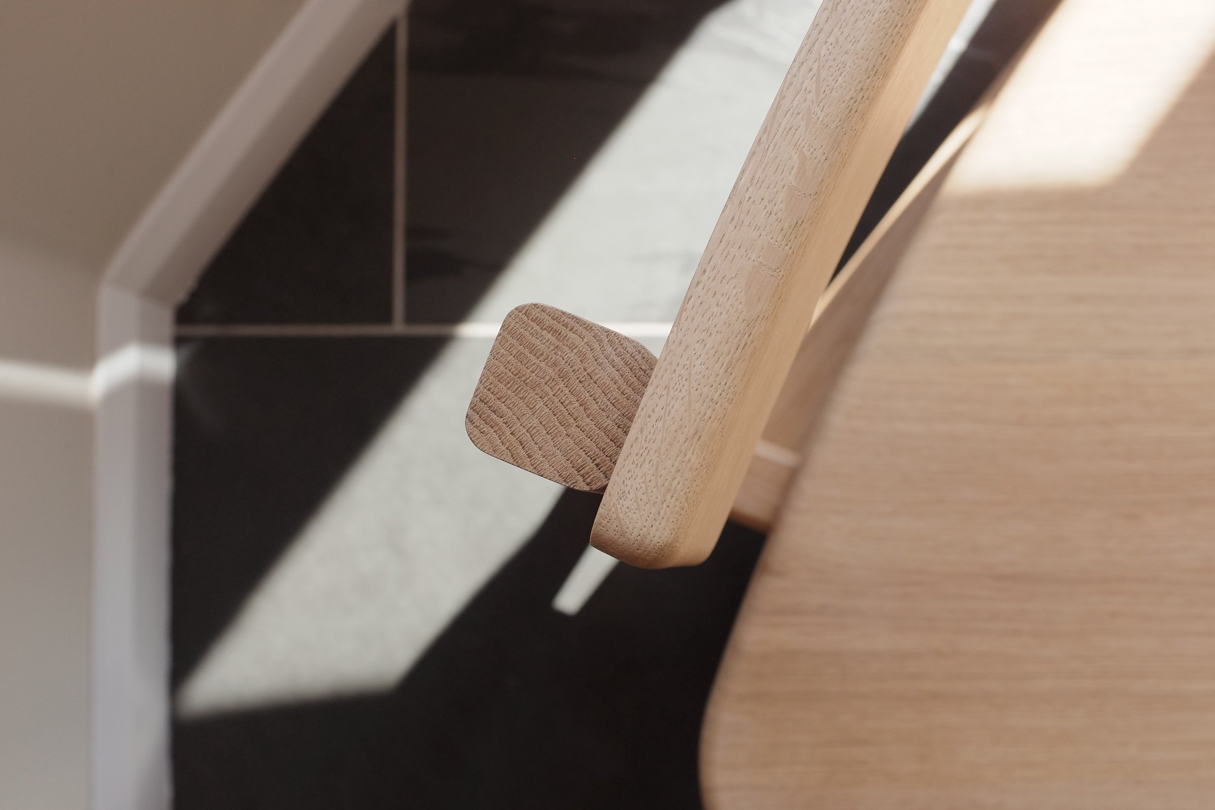 Backrest and leg profile detail of the Wye bench seat.