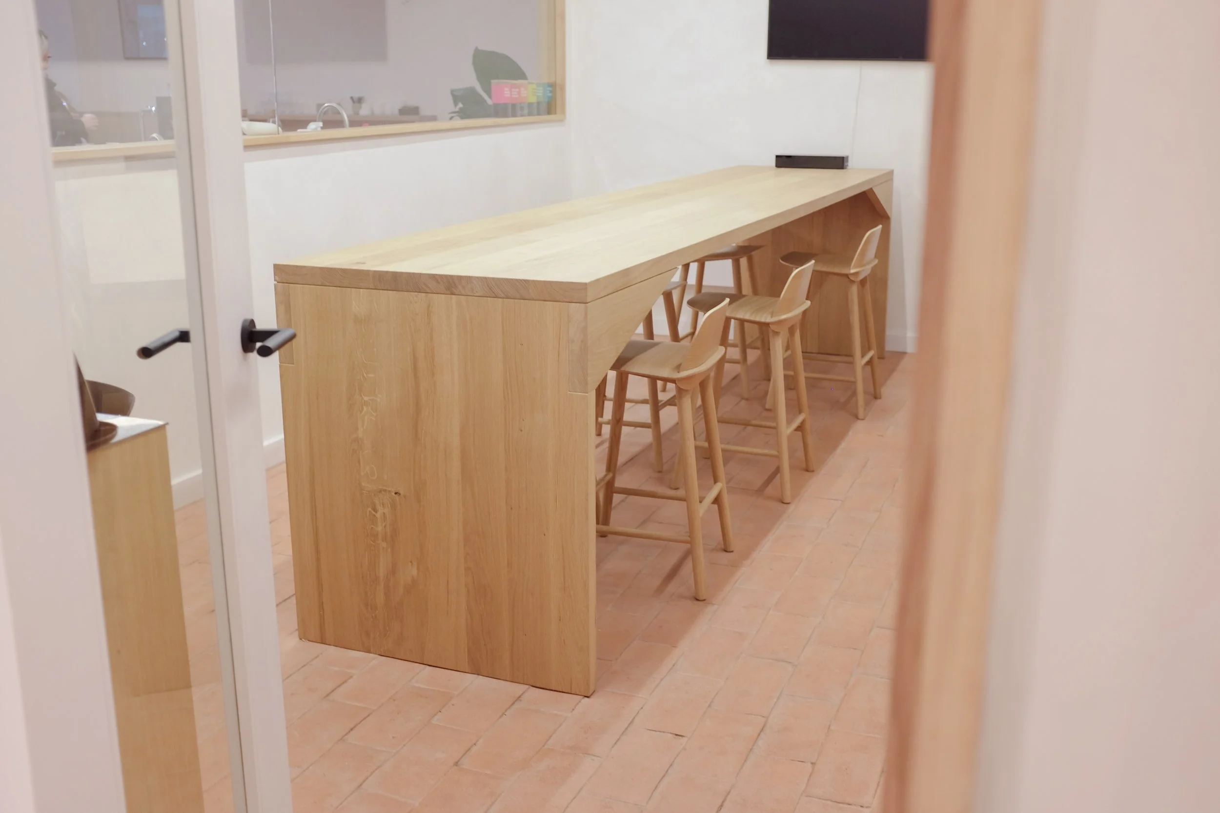 The Origin Bench, four metre long conference table in solid oak.