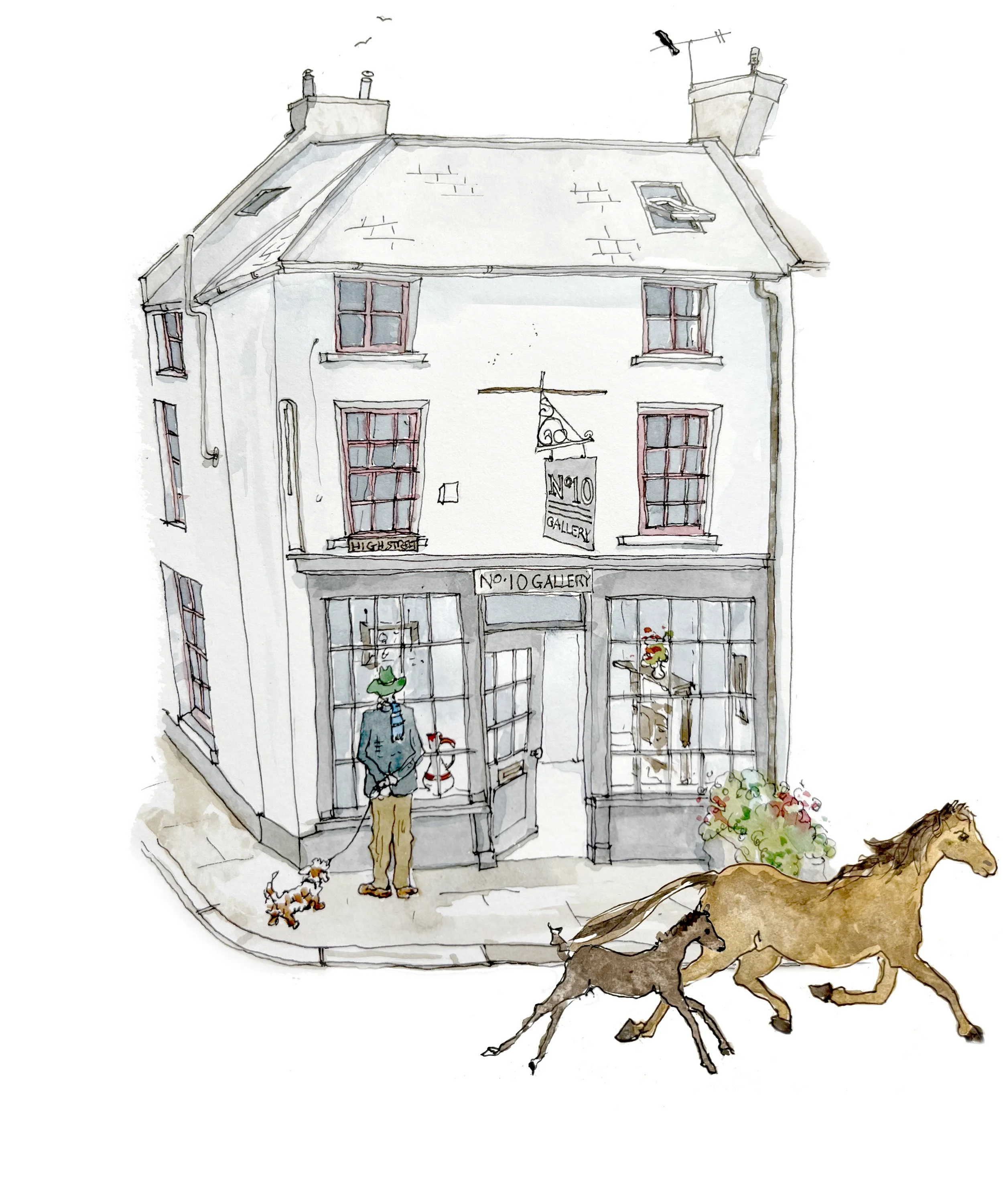 art exhibitions art gallery on Dartmoor Devon Chagford. Dartmoor ponies on the high street