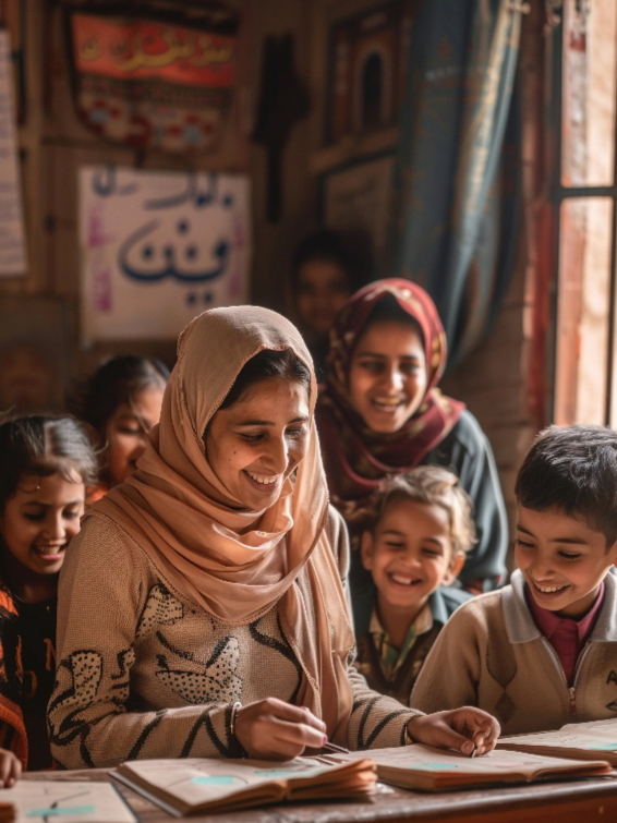 Female teacher to teaching kids