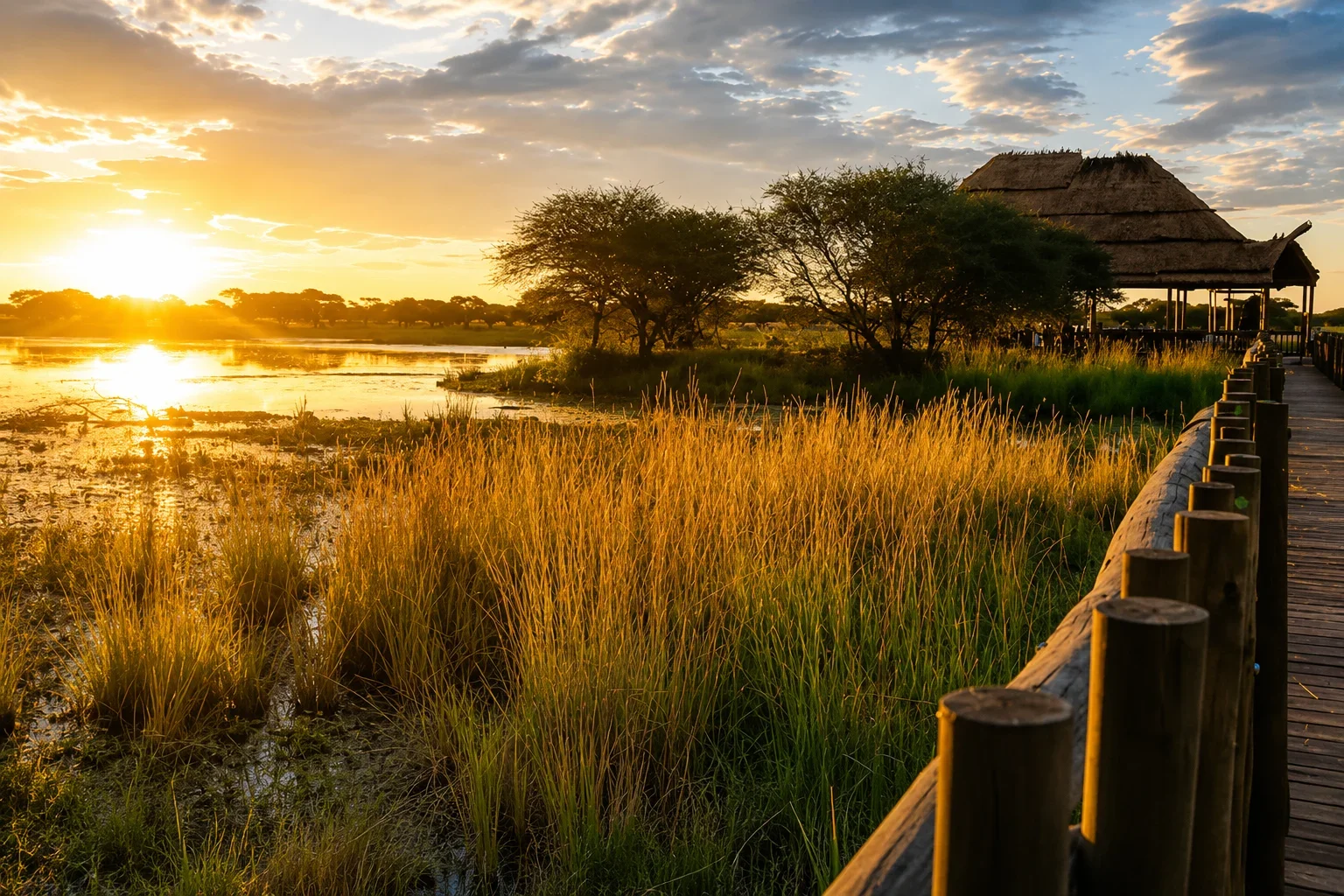 Sunset view of waterhole at Berendina Wildsplaas