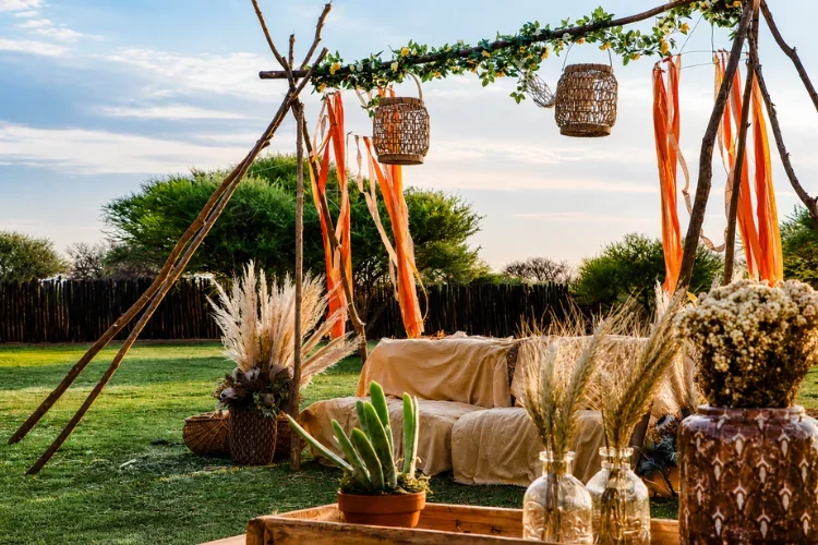 rustic Outside decor of an event at Berendina Wildsplaas South Africa