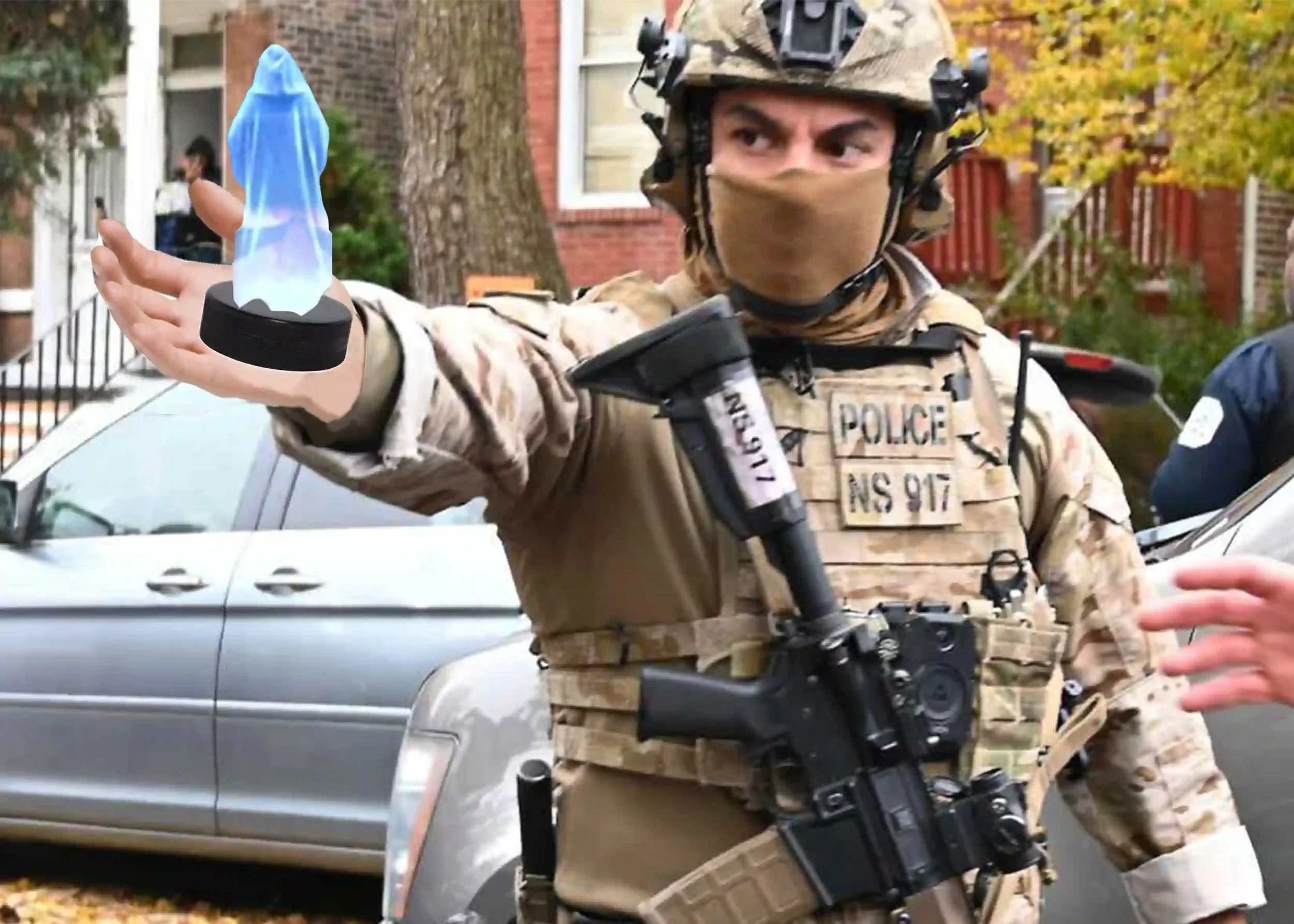 ICE Agent Seen Communicating With a Cloaked Kristi Noem Via Hologram