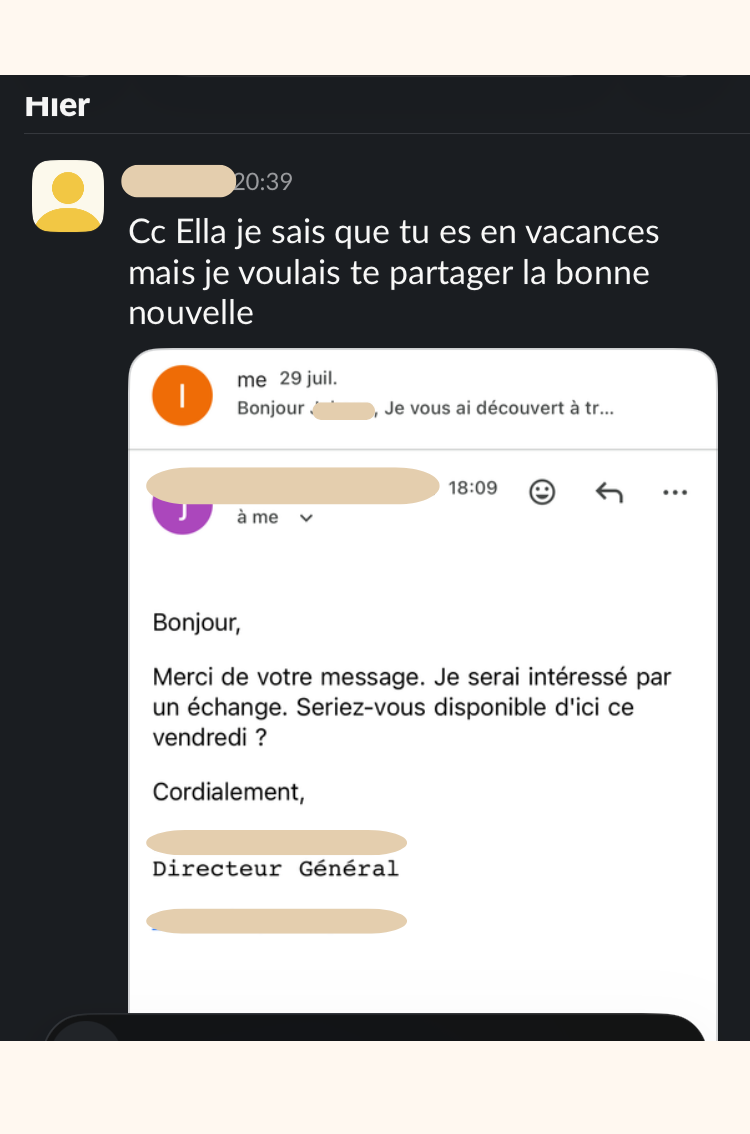 Capture d'écran d'une conversation de messagerie électronique où une personne propose un échange d'objets ou services, et une autre personne exprime son intérêt et demande si une rencontre est possible ce vendredi.