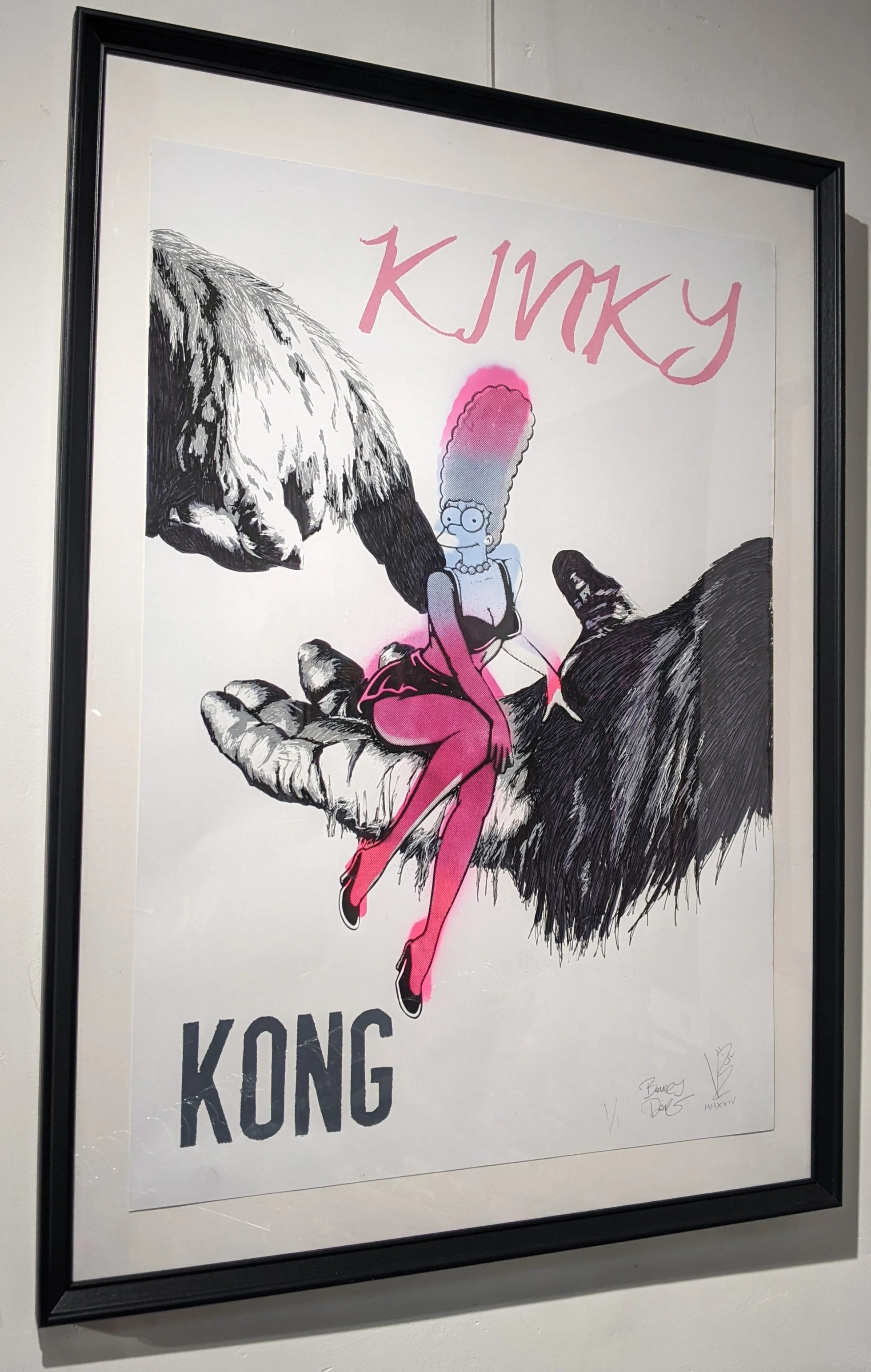 "kinky kong" original screenprint and hand drawn elements. Framed collaboration by artists Beav-art & Barrie J Davies - £200