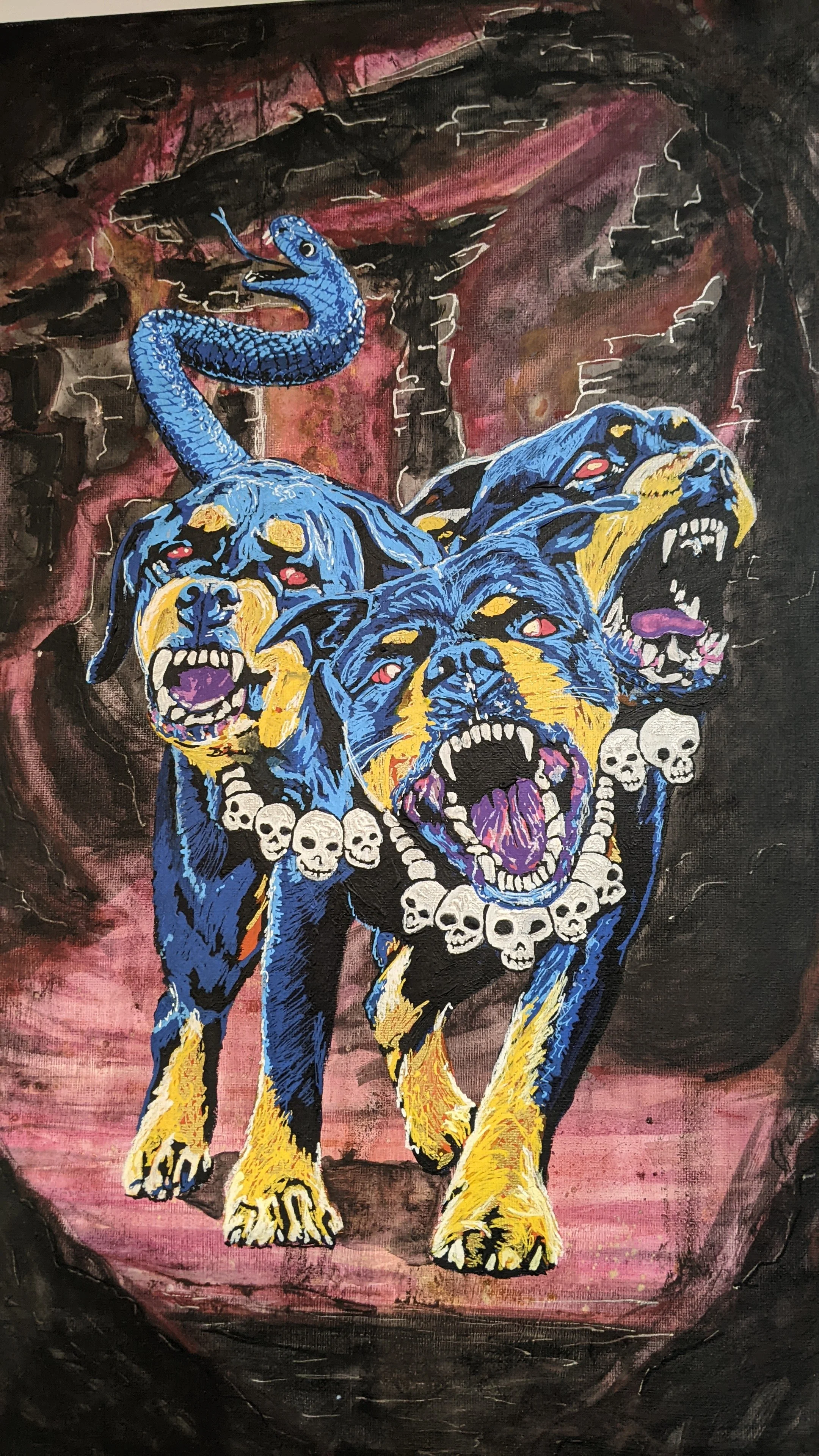 "Cerberus" original acrylic painting on canvas by artist Beav- art - £90
