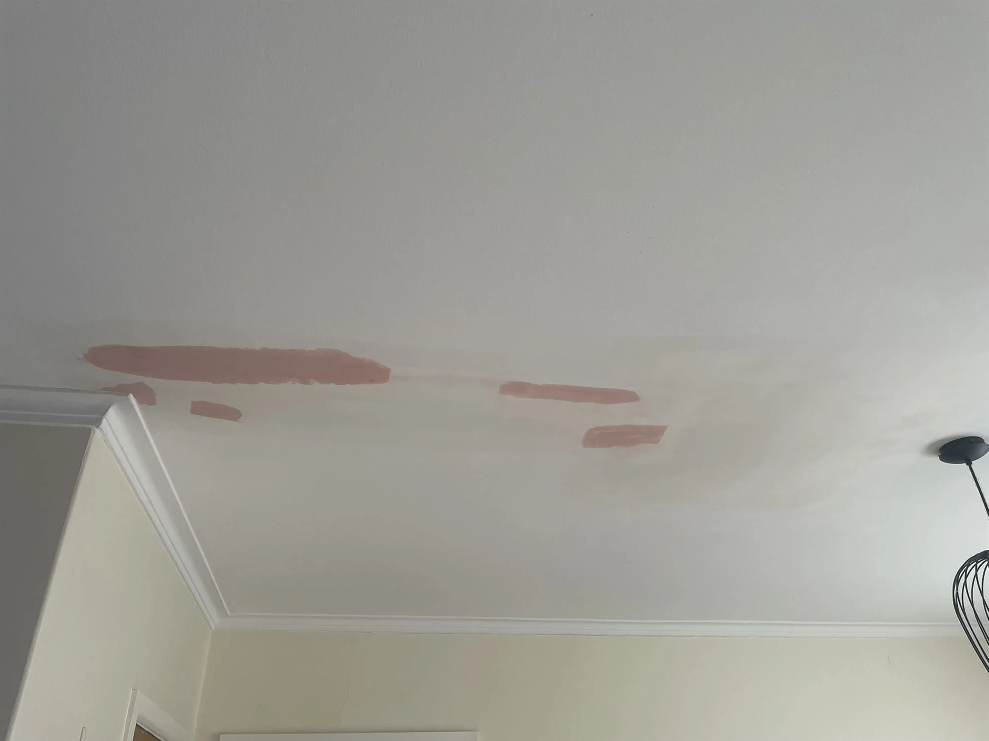 Ceiling with plaster patches ready for painting