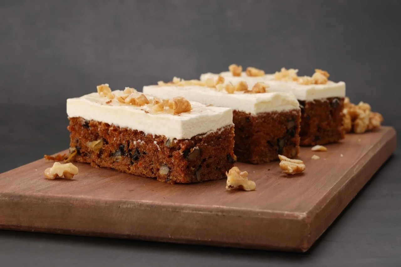 Homemade carrot cake with cream cheese frosting at Arwana Artisan Bakehouse, Riyadh