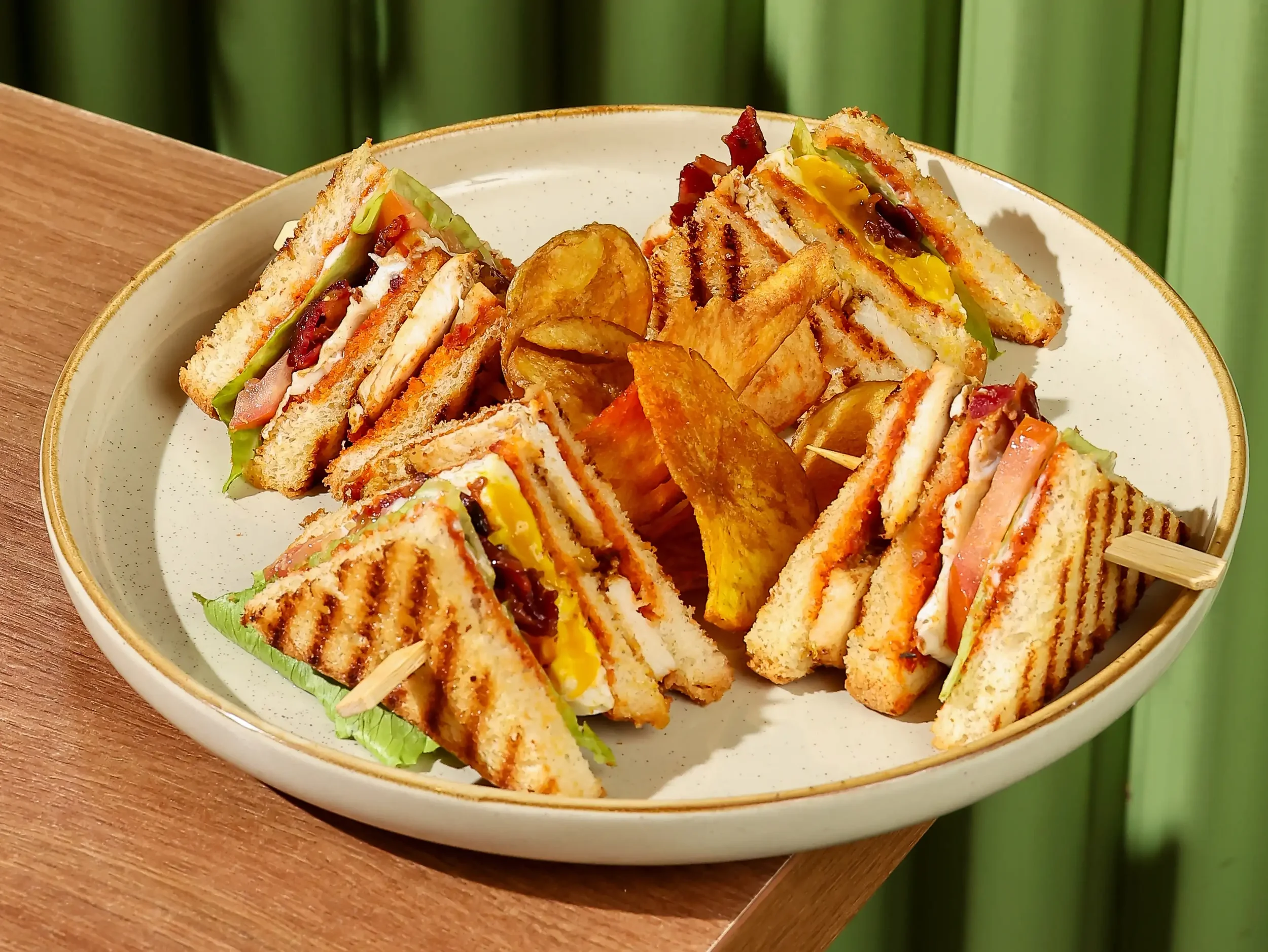 Toasted club sandwich made with artisan bread at Arwana Bakehouse, King Abdullah Road Riyadh