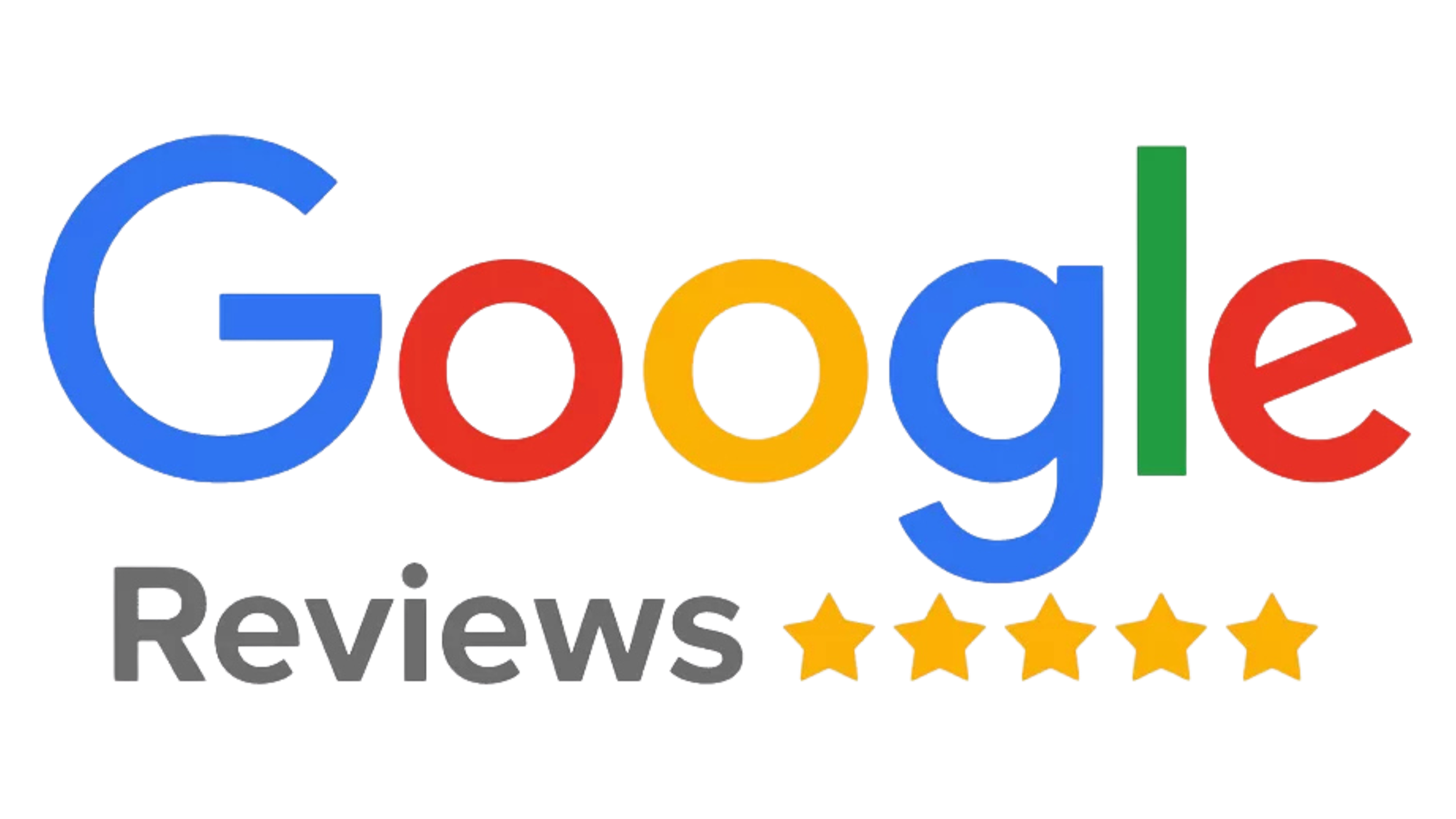 Google Reviews logo with five yellow stars underneath.