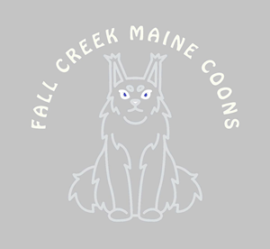 Logo of Fall Creek Maine Coons with a stylized gray cat illustration and circular text