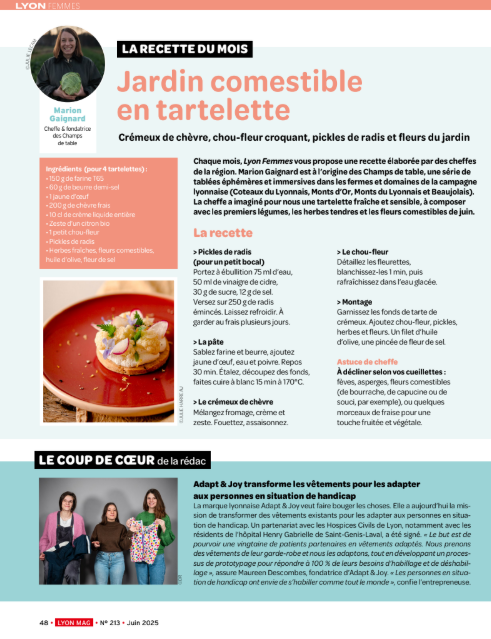 RECETTE MARION GAIGNARD ARTICLE LYON FEMME