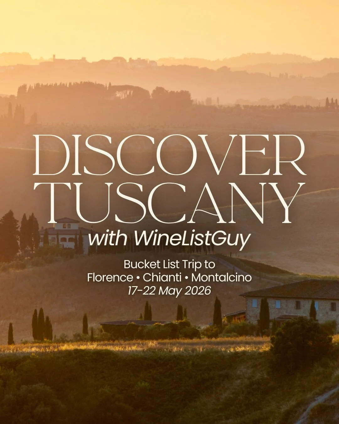 The bucket list wine trip to Tuscany with WineListGuy 🍷

In May 2026, I&rsquo;m hosting a 6-day wine trip through Florence, Chianti Classico and Montalcino &mdash; exploring Brunello at its source, visiting small producers, truffle hunting in the co