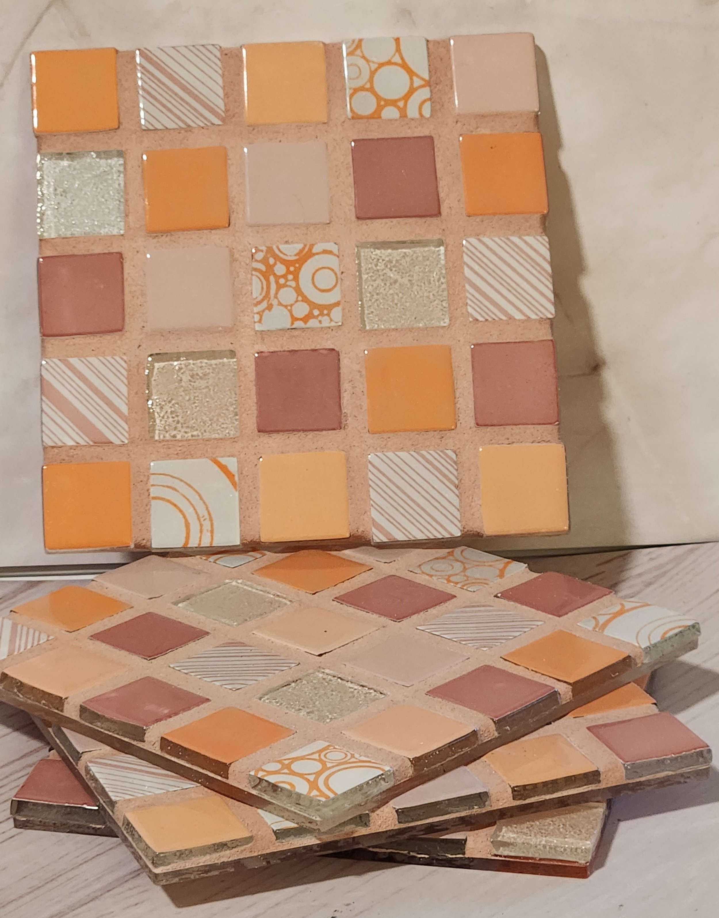 Coasters - peach patchwork pattern