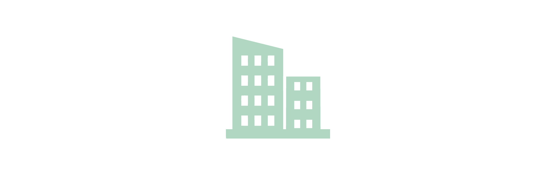 Illustration of three buildings of varying heights with windows, in a minimalist style, against a white background.